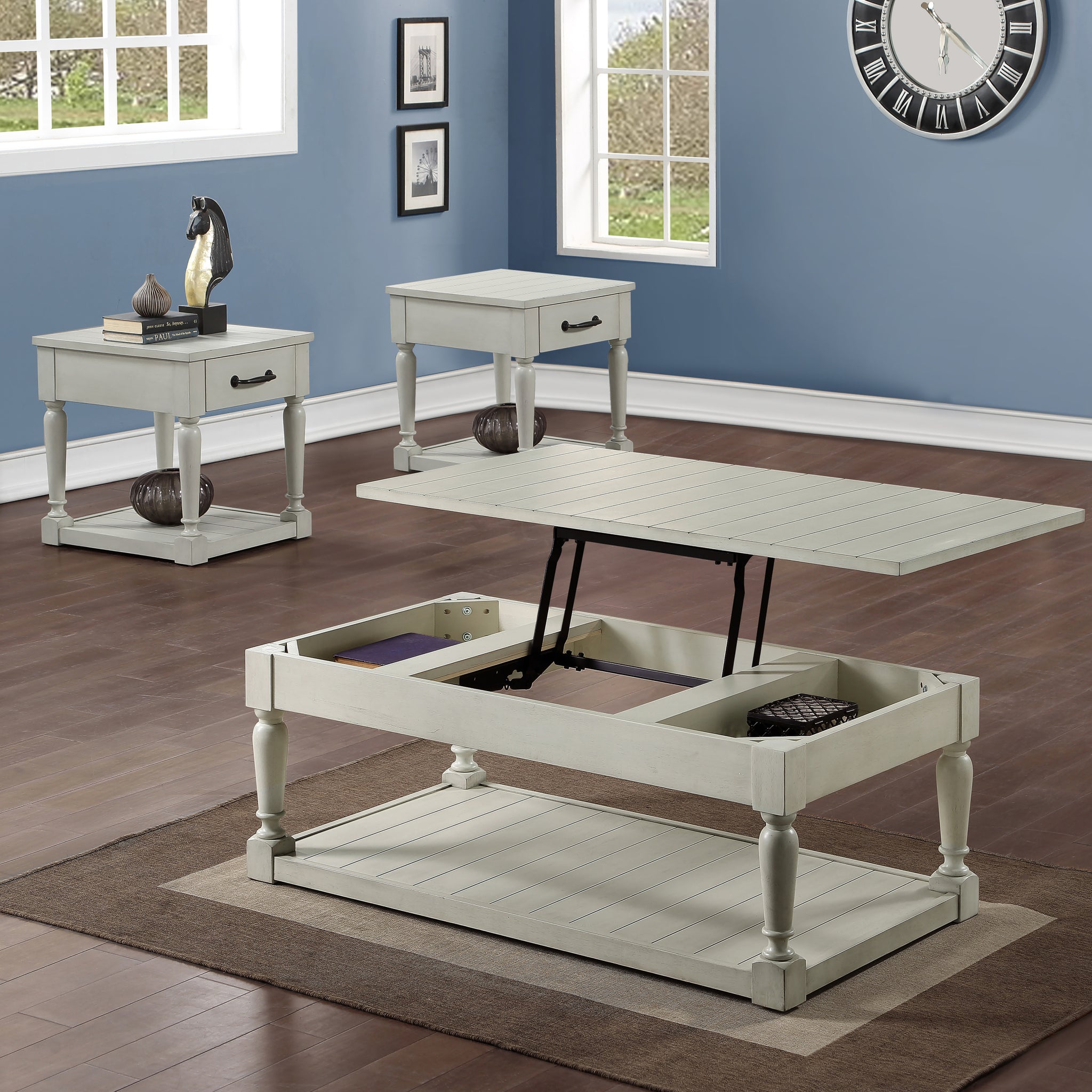 Hemingway 3 Piece Table Set White White Wood