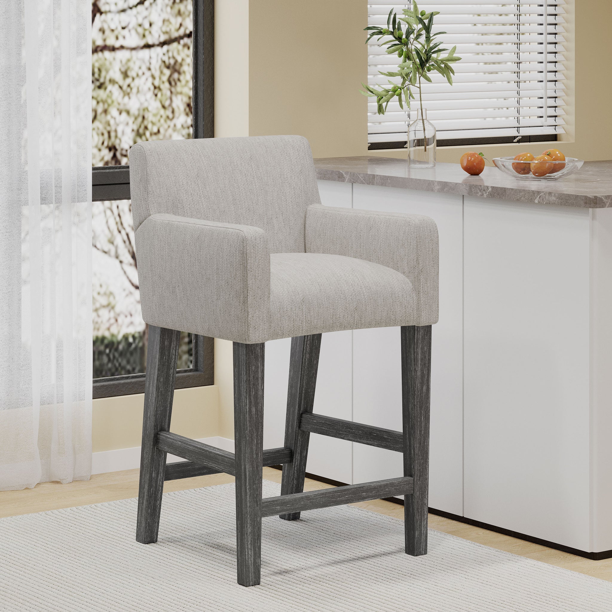 Upholstered 26 Inch Counter Stool Light Gray Gray Light Grey Fabric