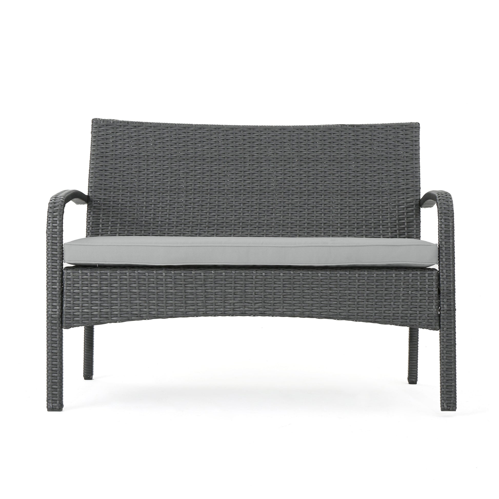 Cordoba Kd Wicker 4 Pc Chat Set Grey Pe Rattan Iron Waterproof Fabric