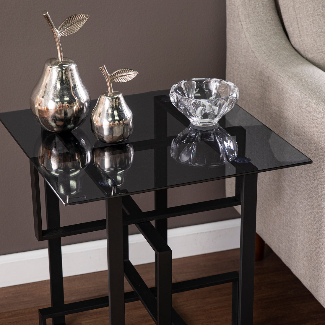 Clanlin Glass Top Accent Table Black Iron