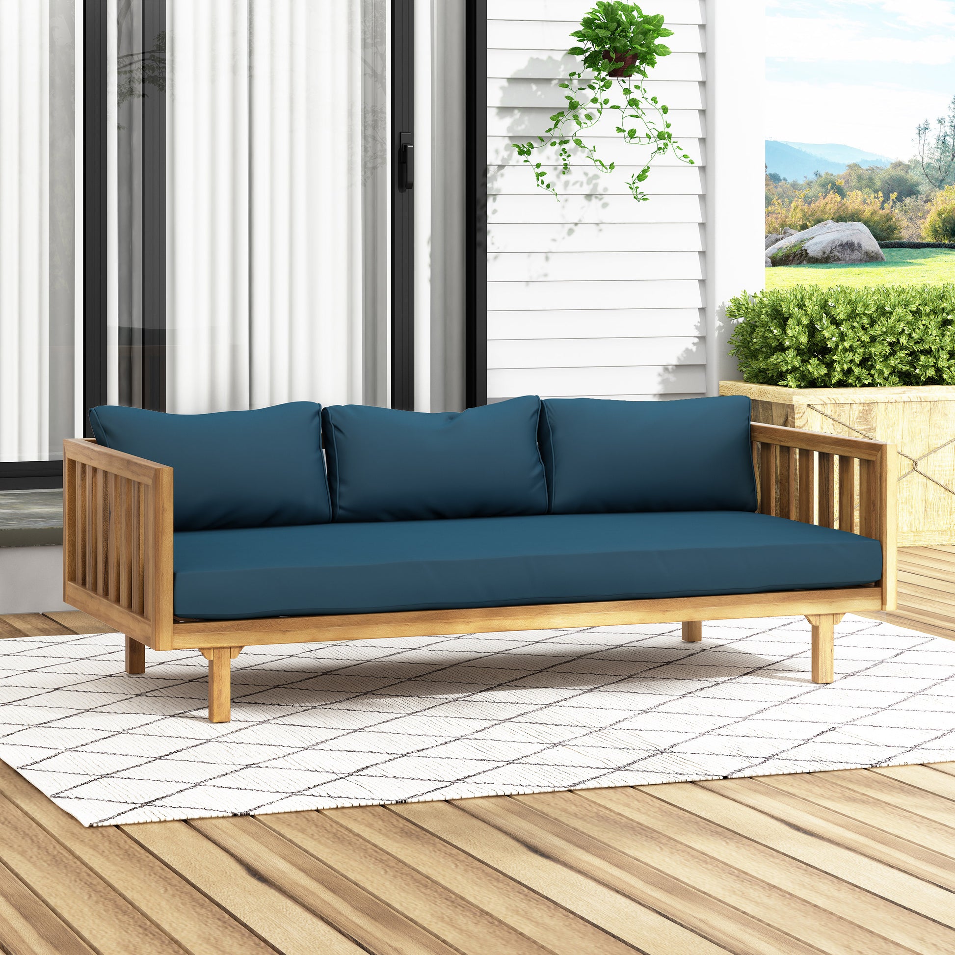 Claremont 3 Seater Daybed Teak Wood Waterproof Fabric