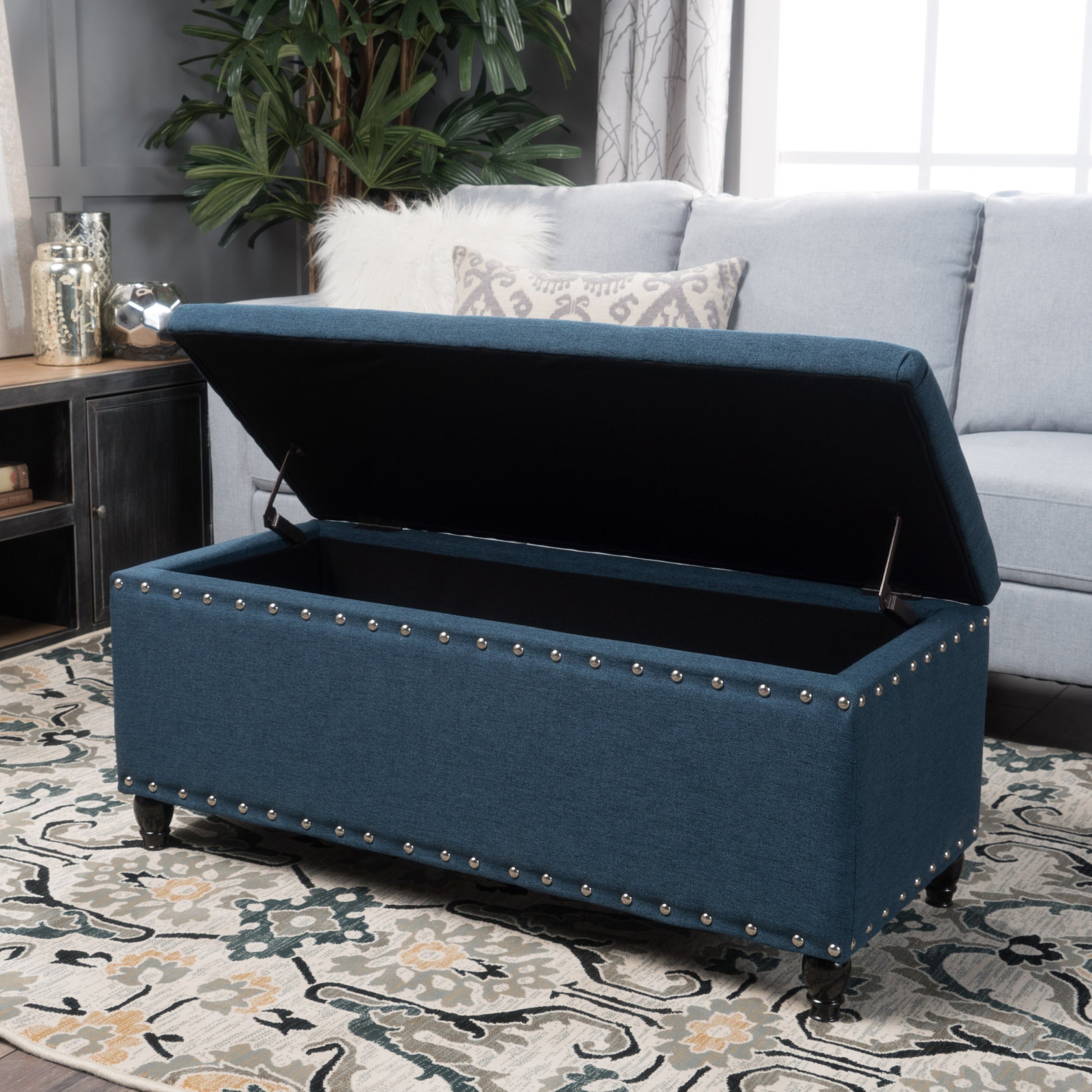 Storage Ottoman Navy Blue Fabric