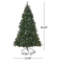 7' Mixed Frosted Hinged Tree With 52 Frosted Pine Cones And 26 Red Berry And 450 Clear Lights Ul,Dia:53