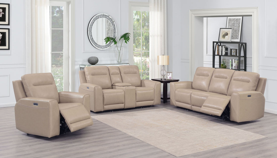 Doncella 3 Piece Power Reclining Living Room Set Beige Beige Wood