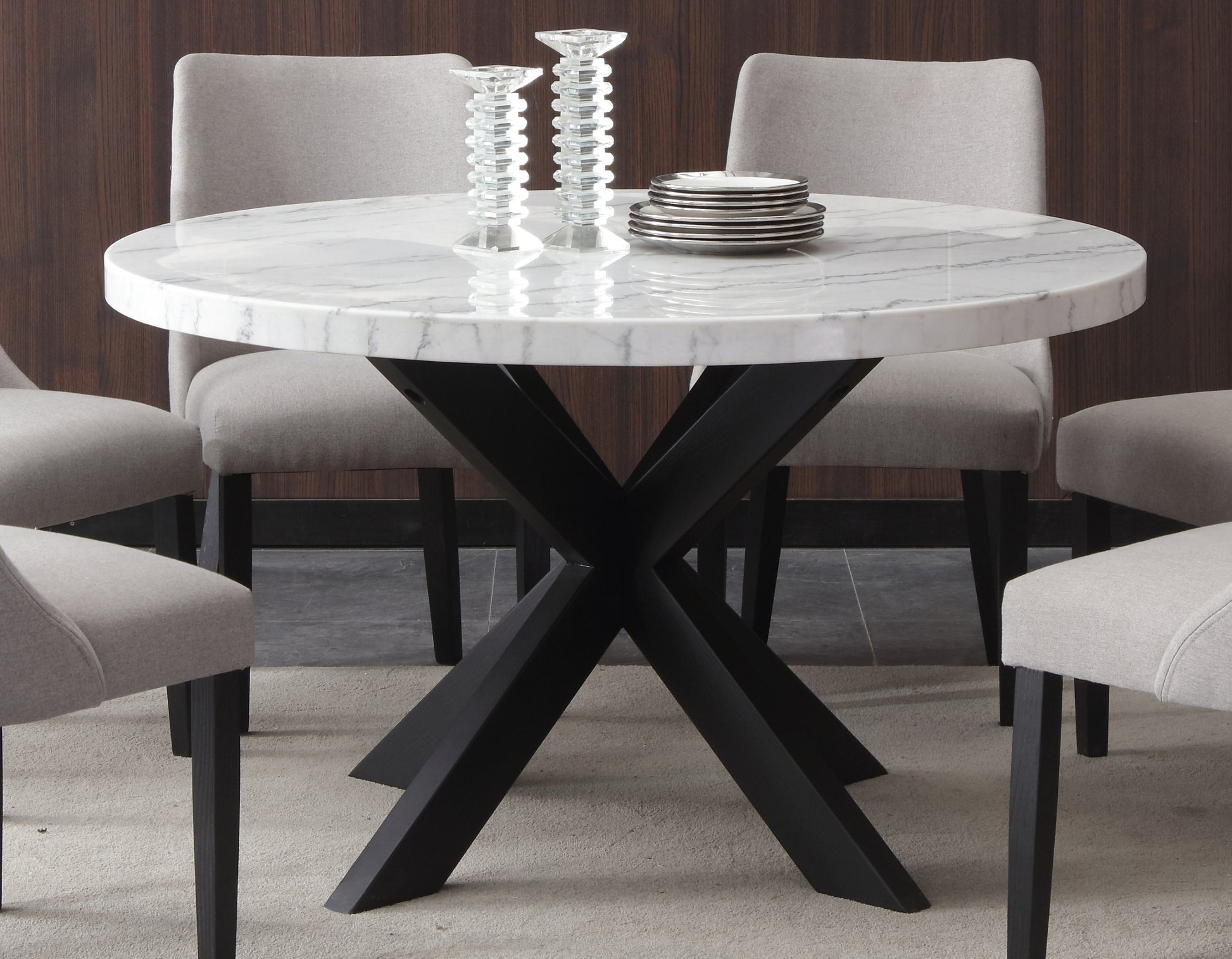 Xena White Marble Top Round Table Black Black Marble