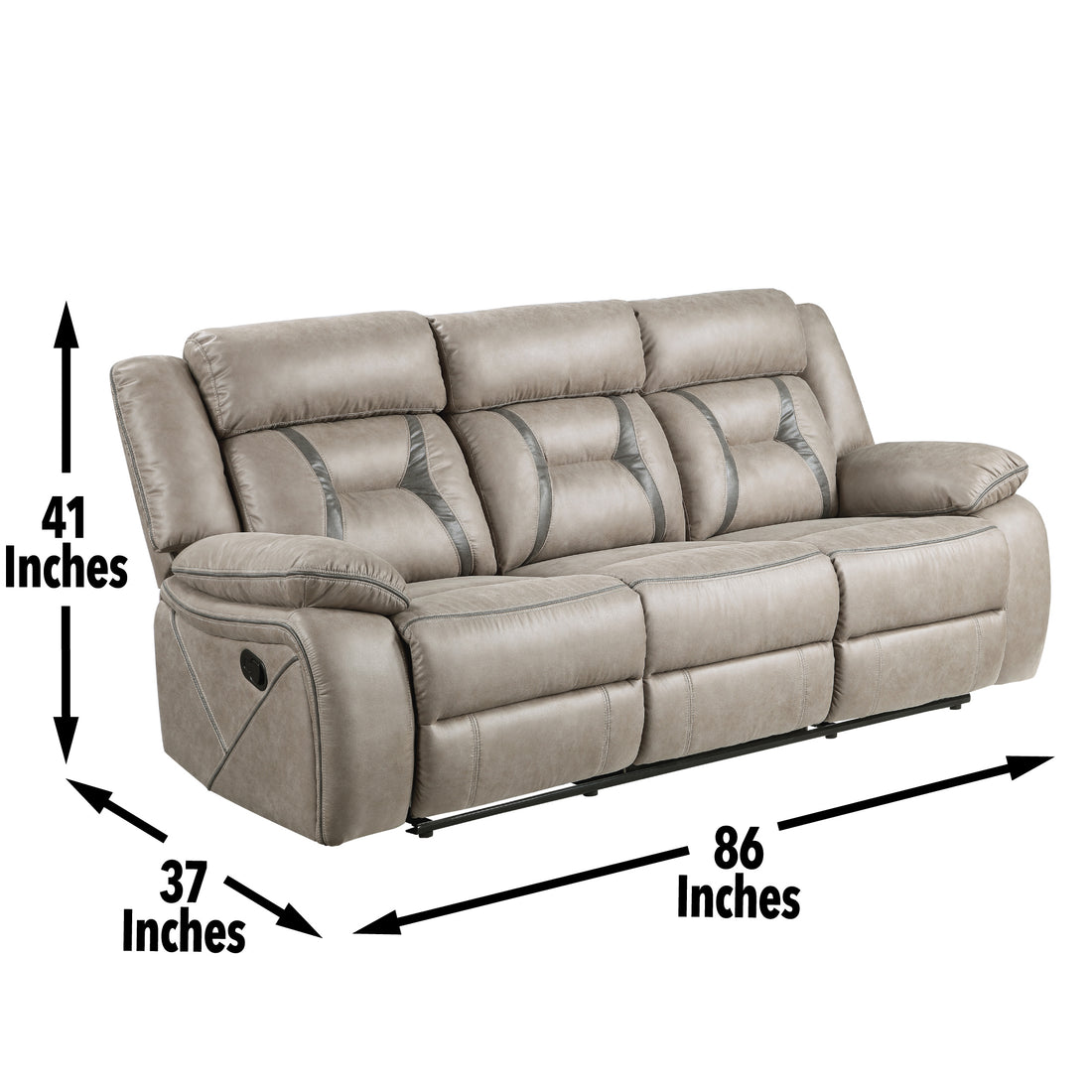 Tyson Recliner Sofa With Drop Down Table Pearl Silver Gray Faux Leather 3 Seat