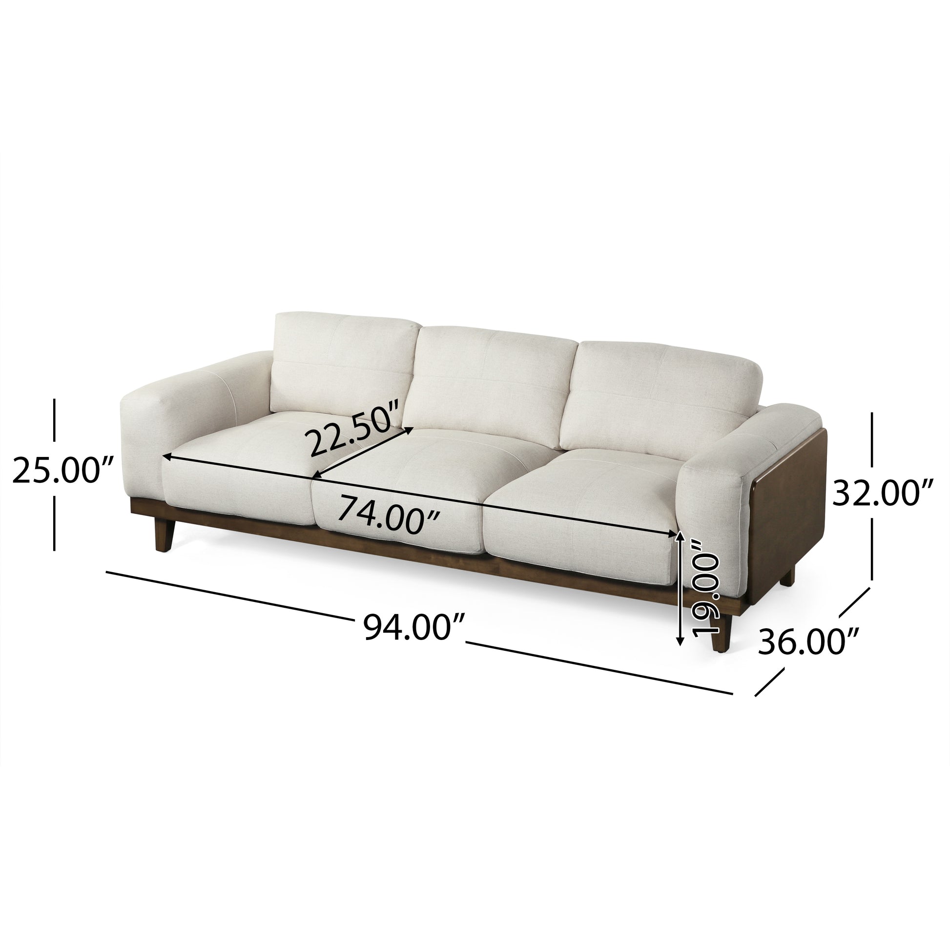 3 Seater Sofa Beige Wood 3 Seat