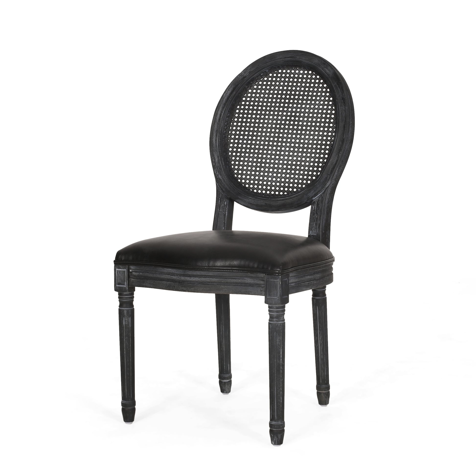 Dinning Chair Mp2 Set Of 2 Black Wood Fabric Rattan