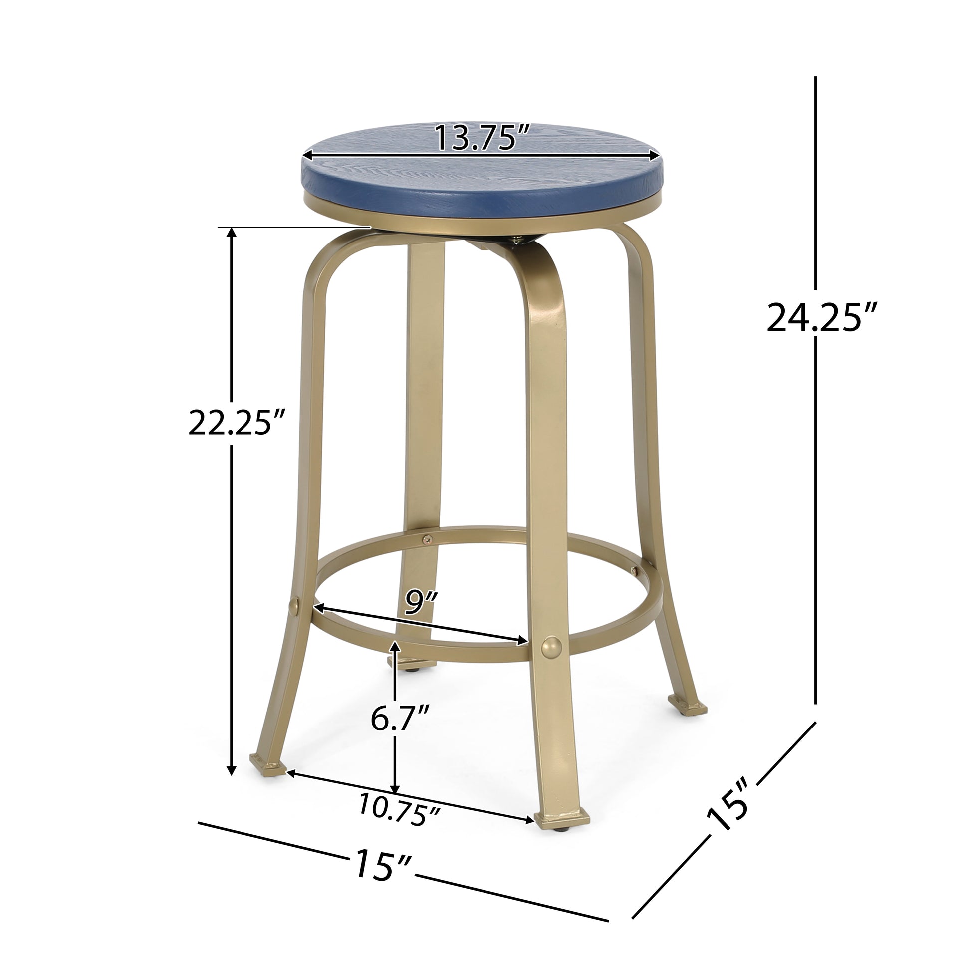 Counter Stool2Pcs Set Blue Metal