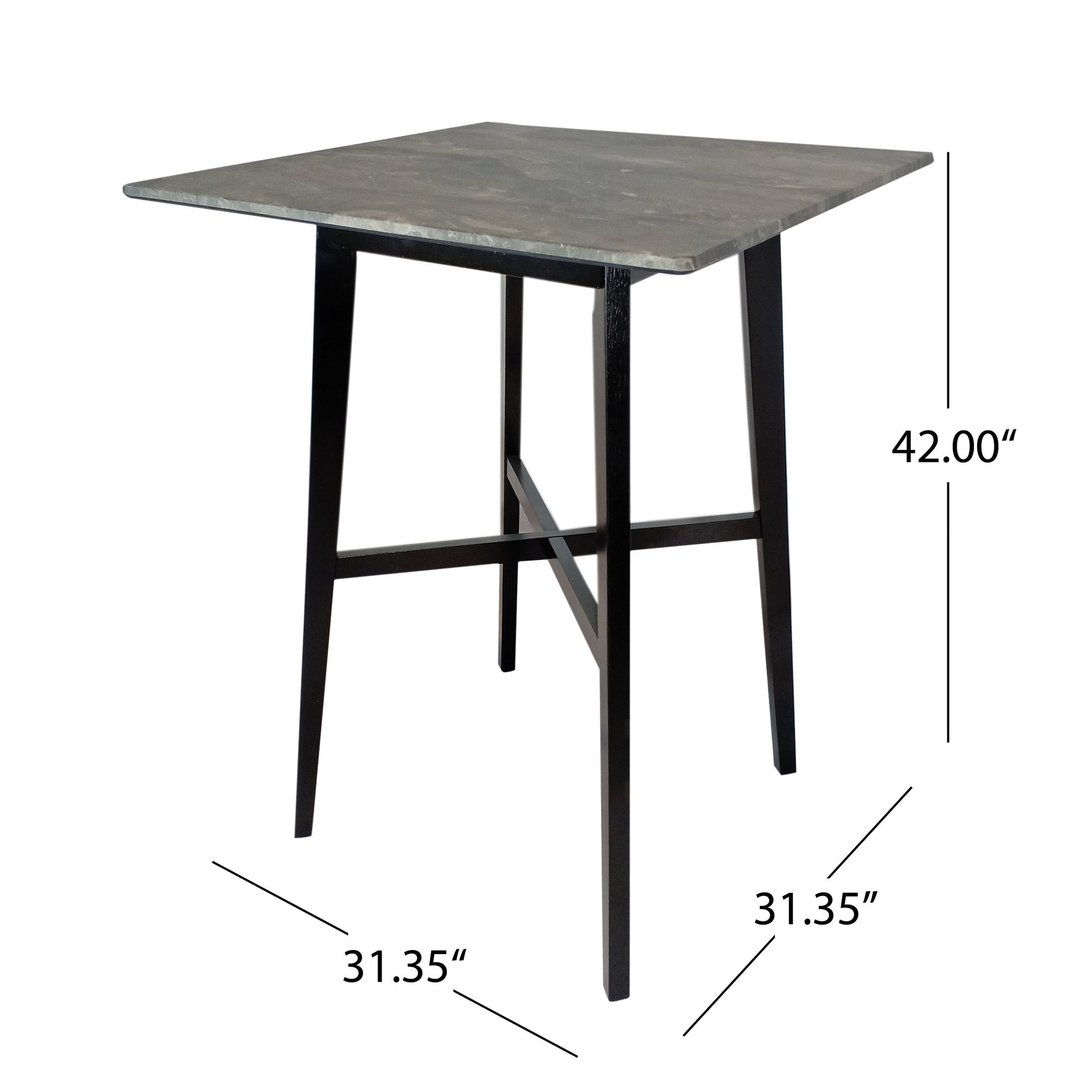 Modern Bar Height 42" Dining Table, Rubberwood Legs grey+black-rubberwood-square-mdf