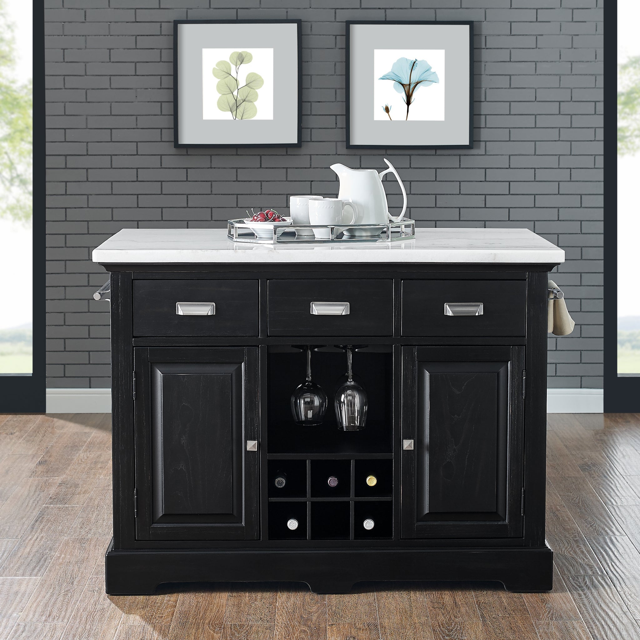 Aspen Kitchen Island Black Black Marble