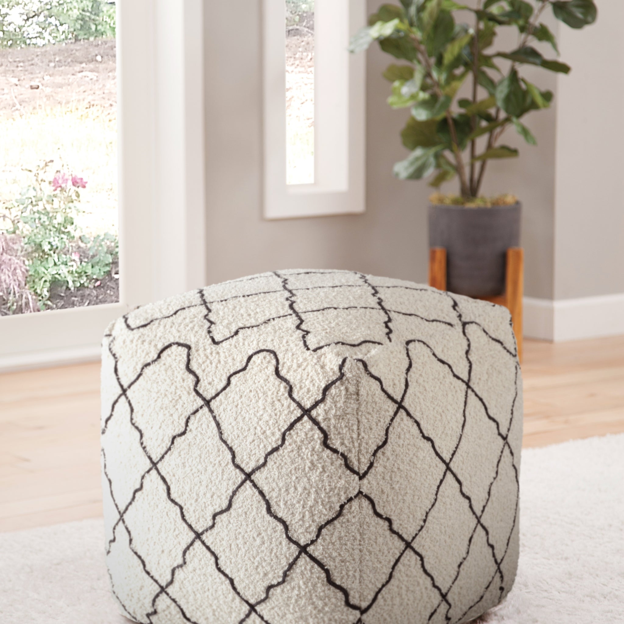 Lattice Square Pouf Beige Beige Fabric