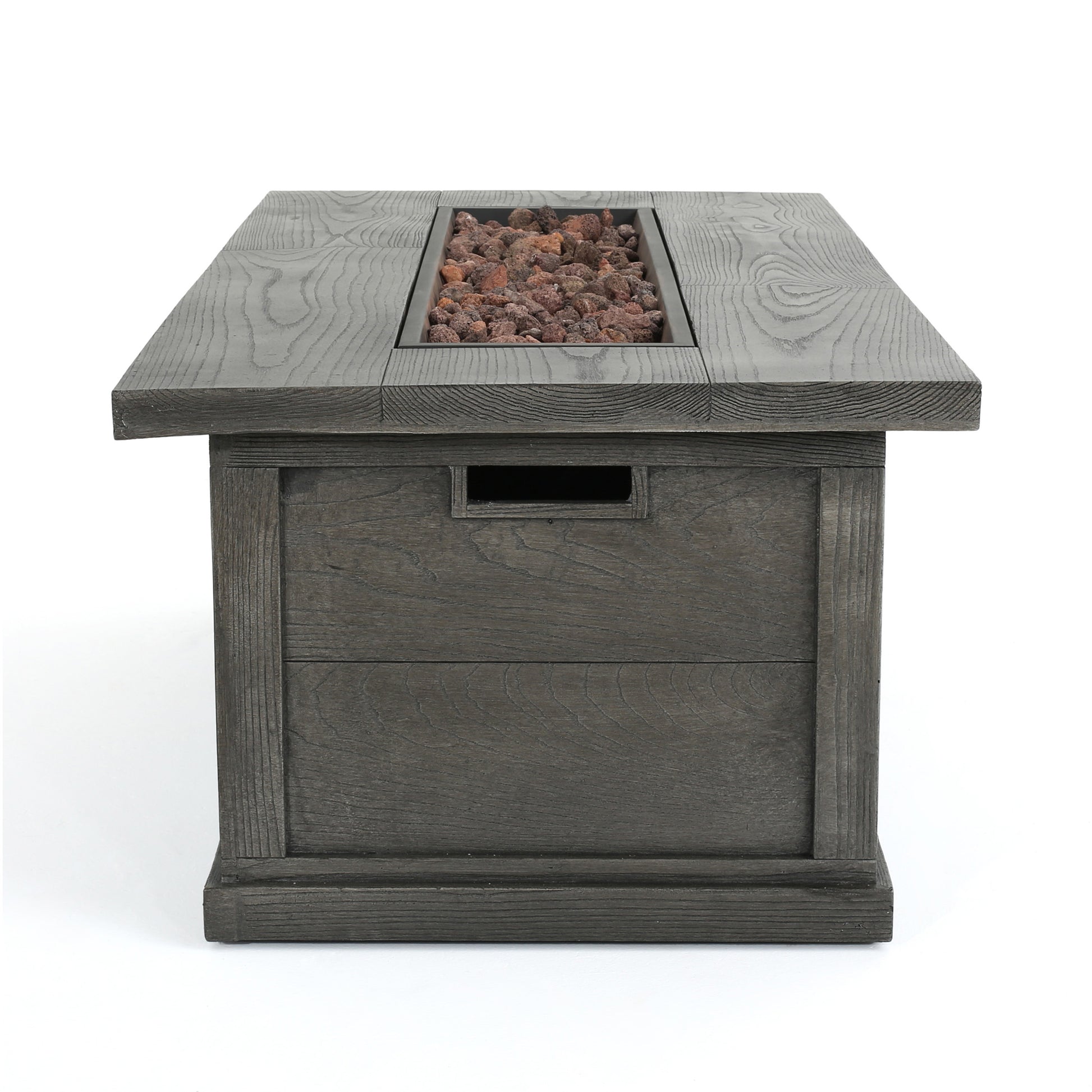 56" Outdoor 50,000 Btu Rectangular Mgo Concrete Propane Fire Pit, Grey Wood Pattern Tank Cover Not Included Gray Magnesium Oxide