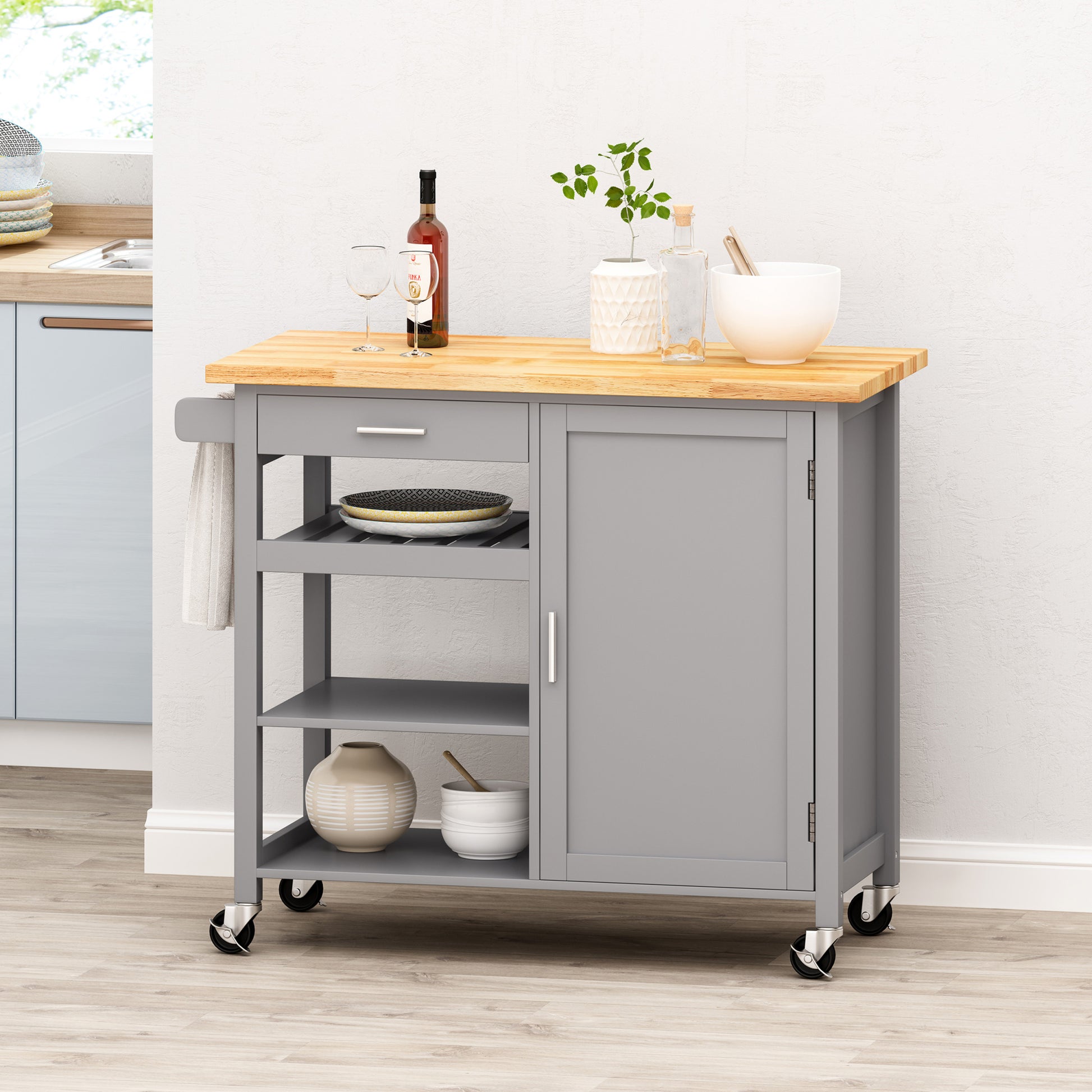 Kitchen Cart Grey Wood