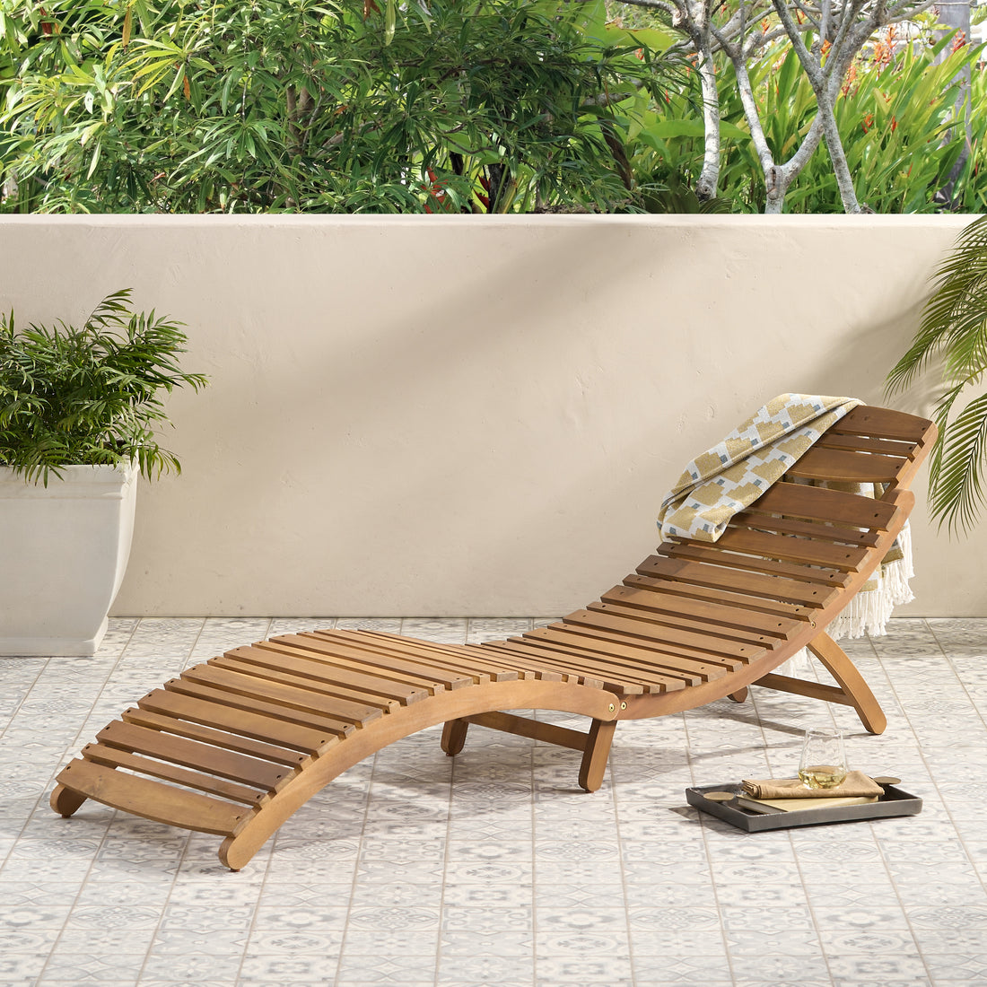 Lahaina Wood Foldable Chaise Lounge Brown Wood