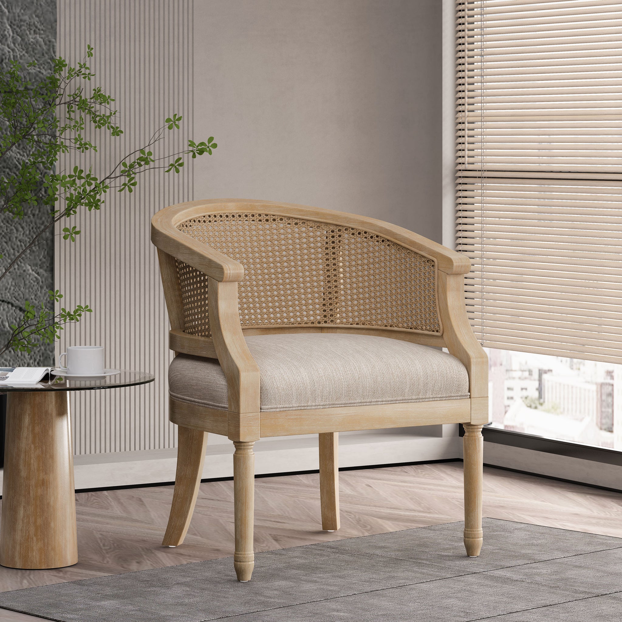 Accent Chair Beige Natural Rubber Wood