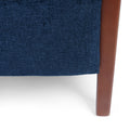 Mid Century Modern Fabric Channel Stitch Wood Pushback Recliner Navy Blue Fabric