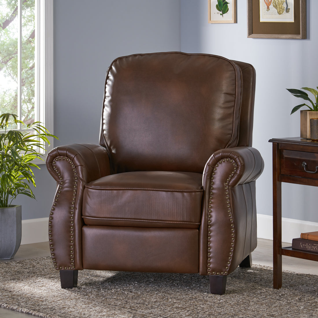 Push Rack Recliner Brown Pu