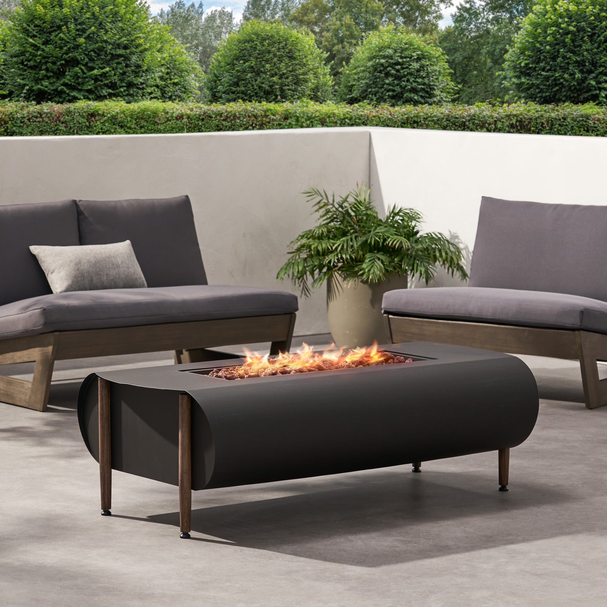 Vernon Rectangle Fire Pit 50,000Btu Dark Gray Iron