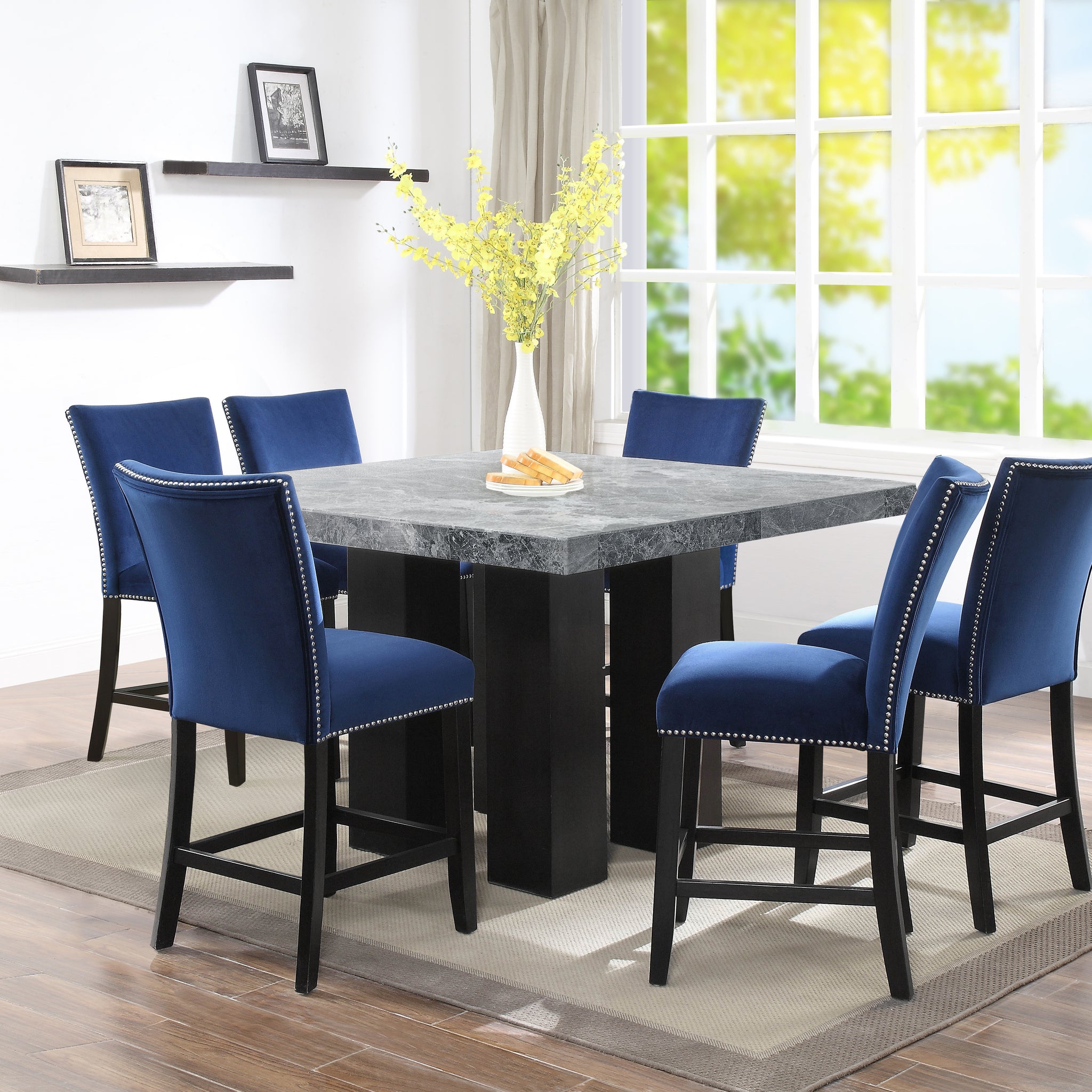 Camila 7 Piece Dining Set Blue Marble