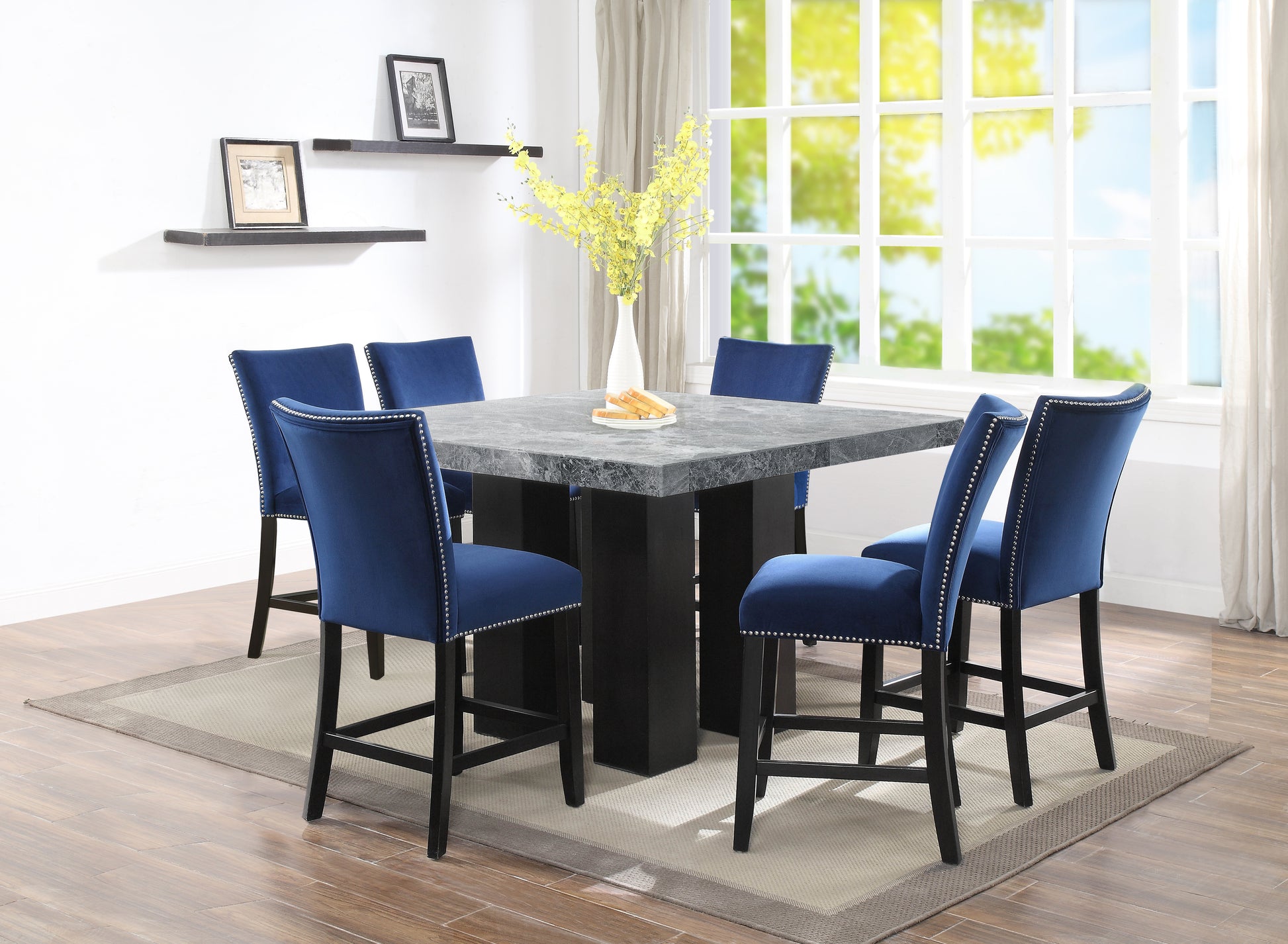 Camila 7 Piece Dining Set Blue Marble