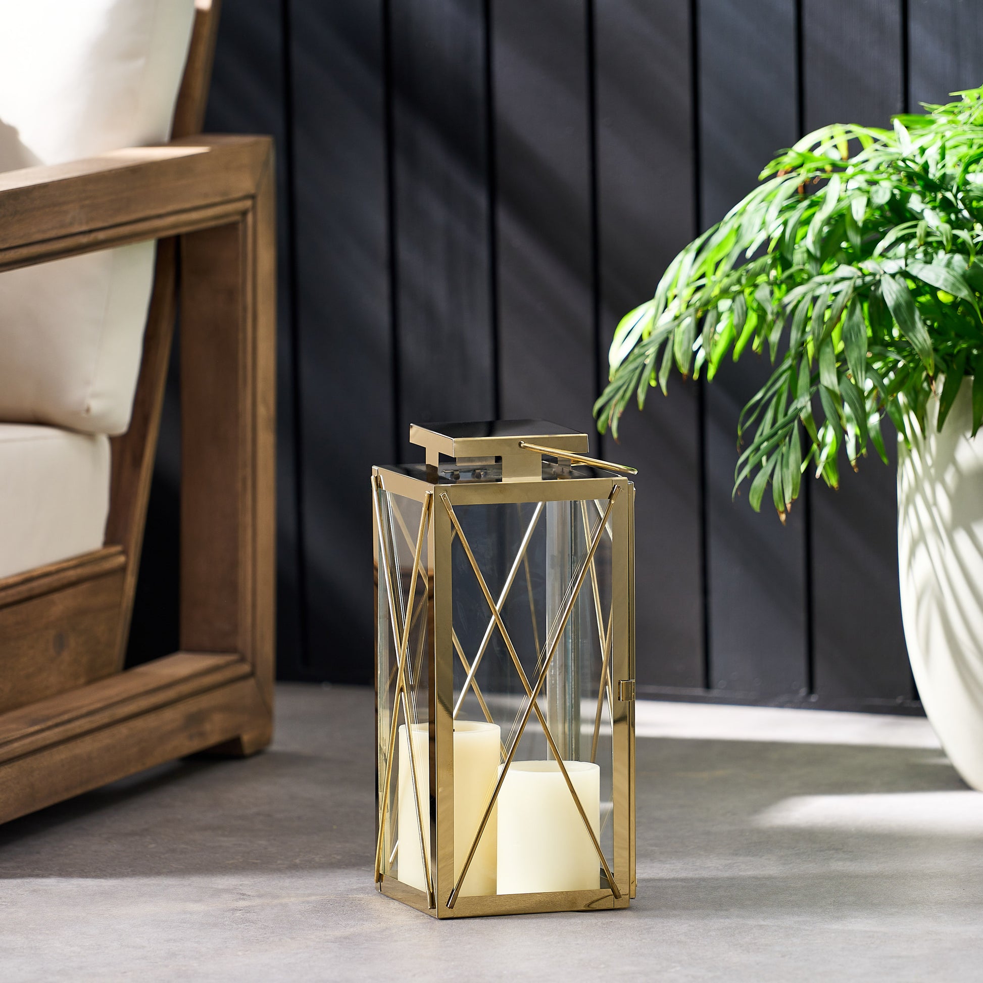 Deborah 14"H Stainless Steel Lantern Gold Stainless Steel