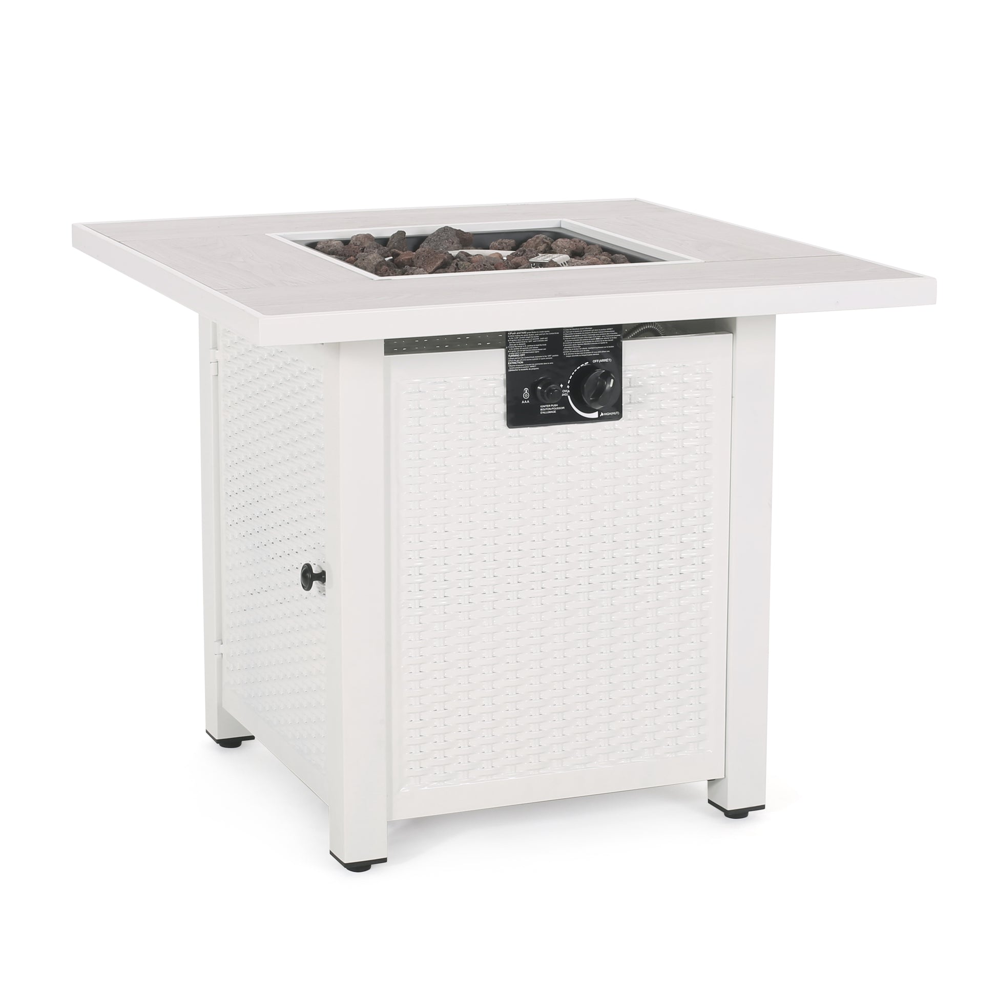 30" Outdoor 40,000Btu Square Iron Fire Pit With Ceramic Tile Top, White White Ceramic Tile Iron