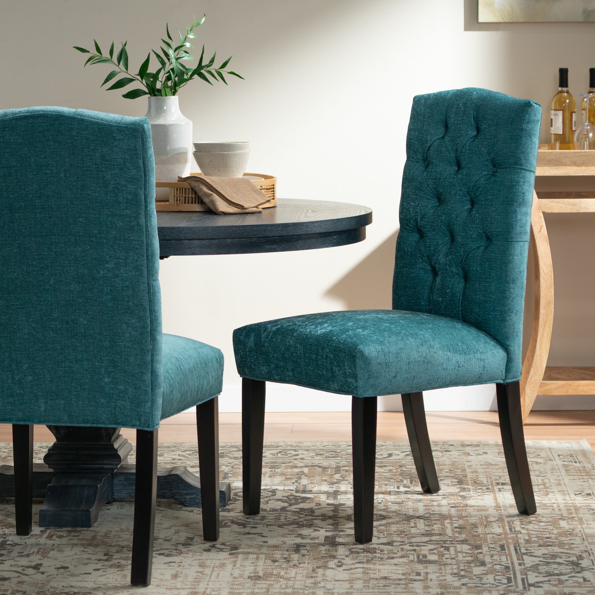 Harriet Kd Tufted Dining Chairs Mp2 Set Of 2 Green Fabric