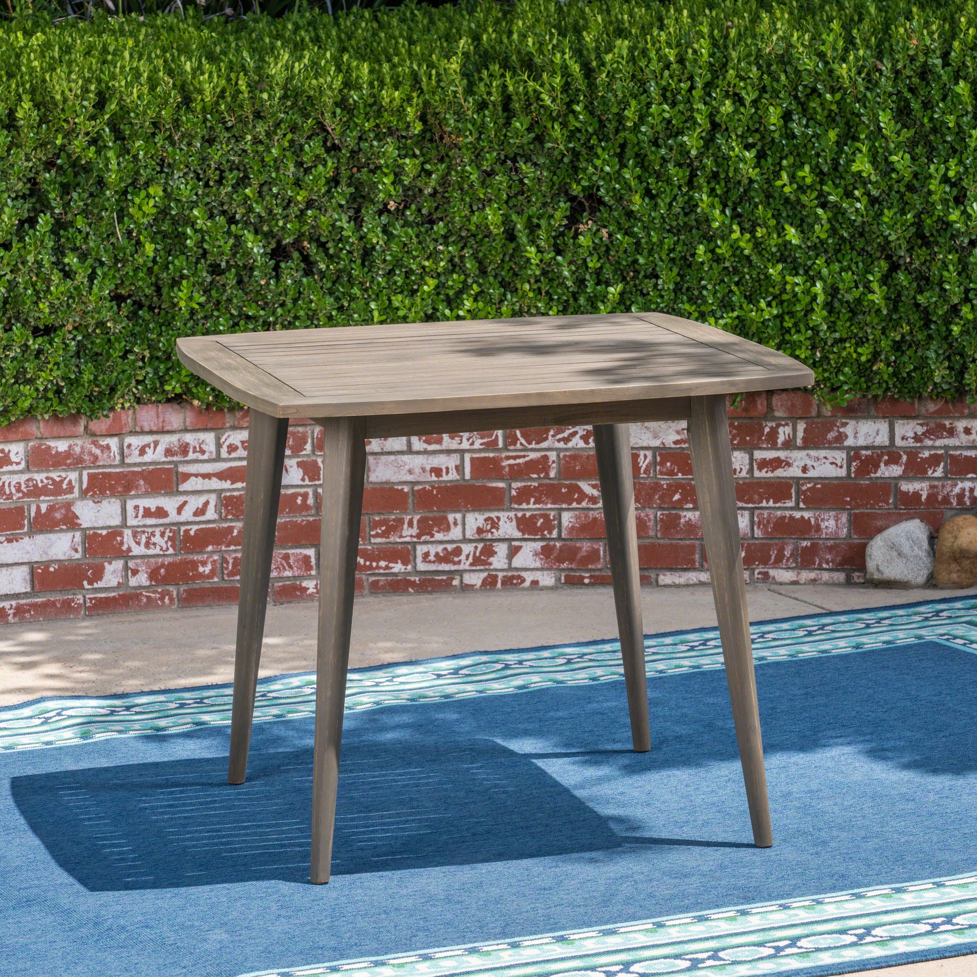 Outdoor Square Acacia Wood Table With Straight Legs, Gray Grey Acacia Wood