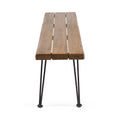 Zion Industrial Wood And Metal Rectangular Bench Teak Wood
