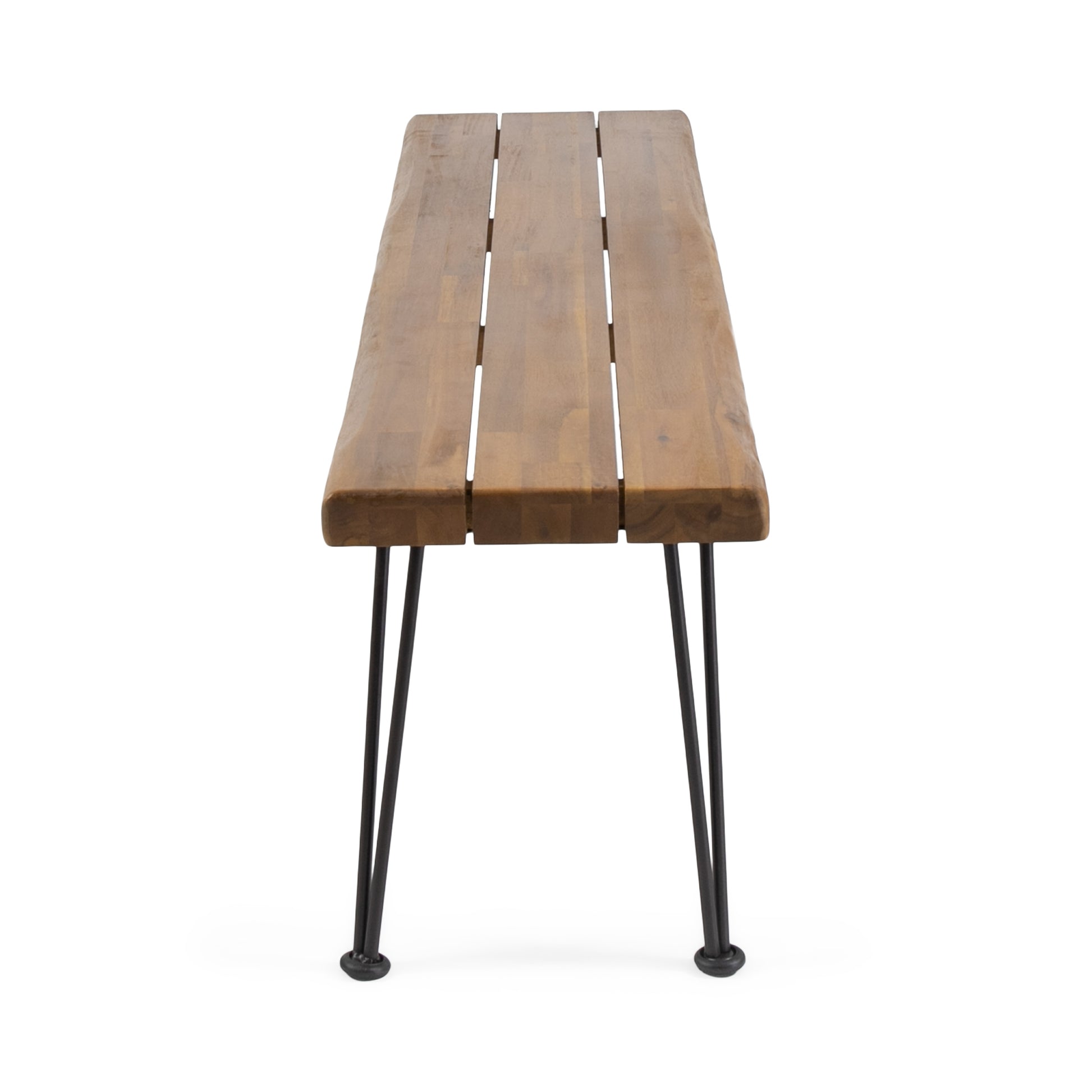 Zion Industrial Wood And Metal Rectangular Bench Teak Wood