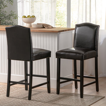 Set of 2, 27" Upholstered Counter Height Barstools brown-pu