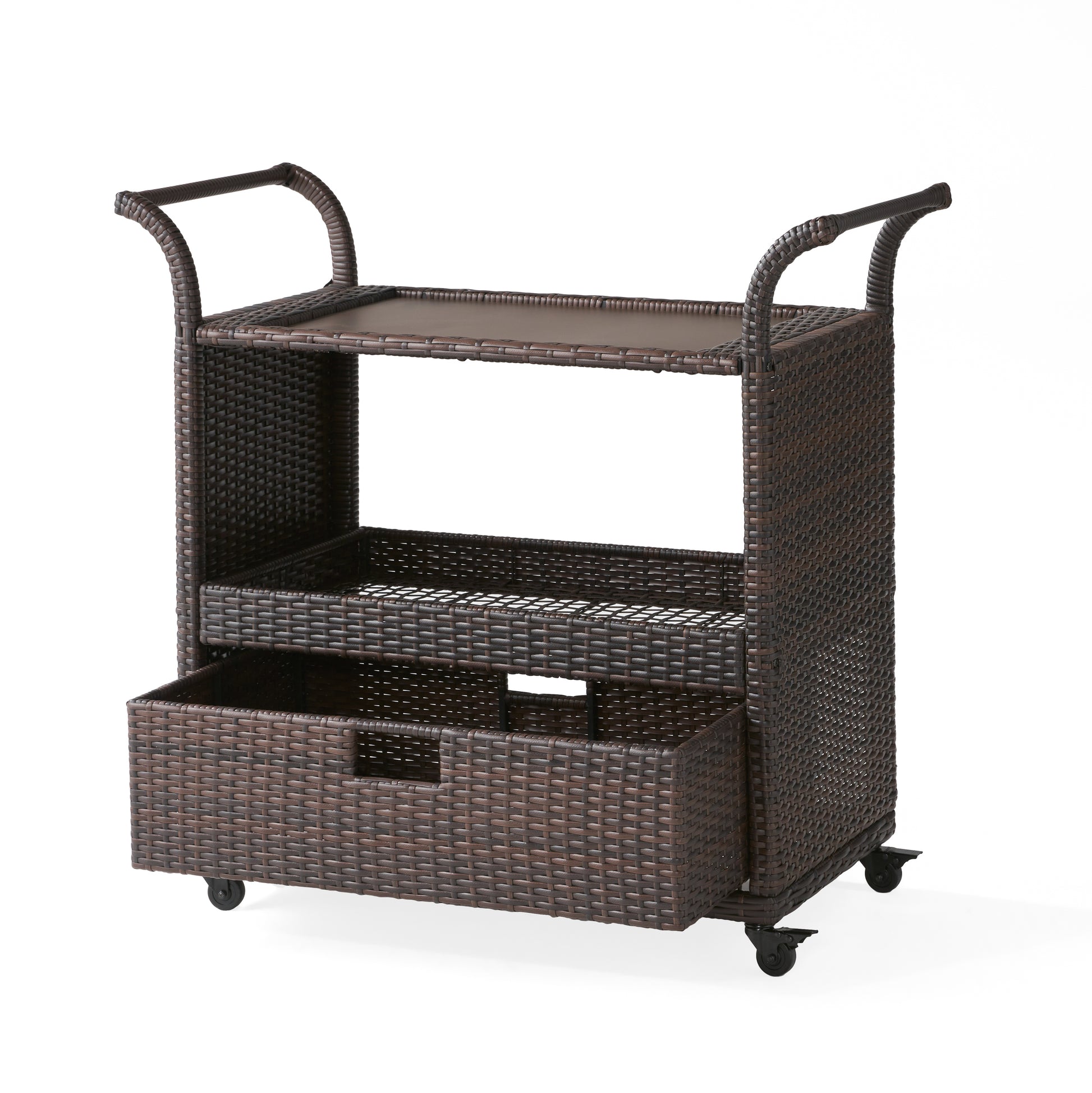 Corona Bar Cart - Brown Pe Rattan Iron