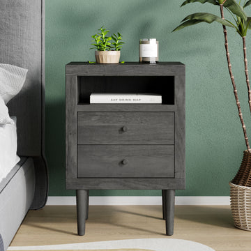 2 Drawer Nightstand Grey Mdf