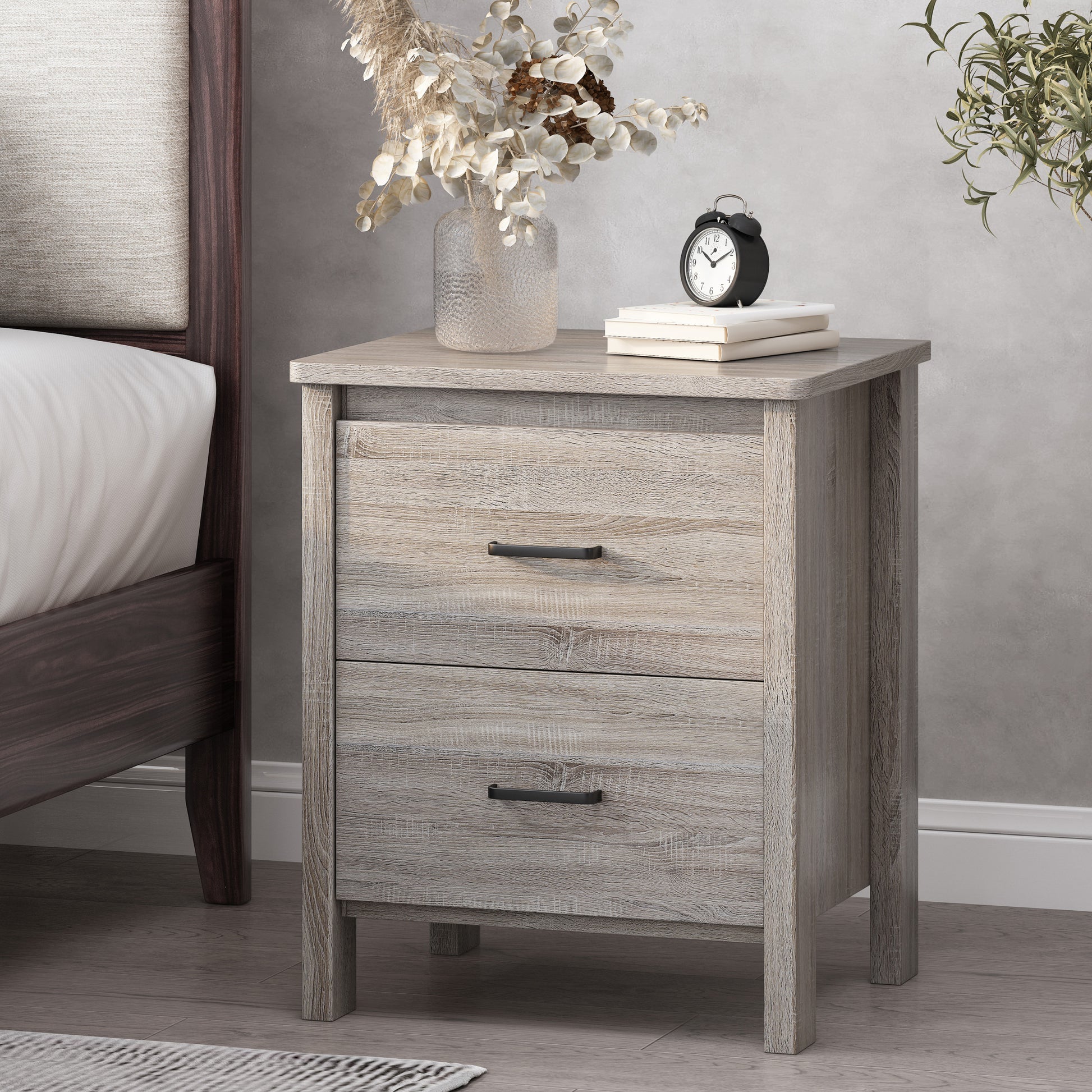 Toolless Assembly Nightstand Oak Mdf