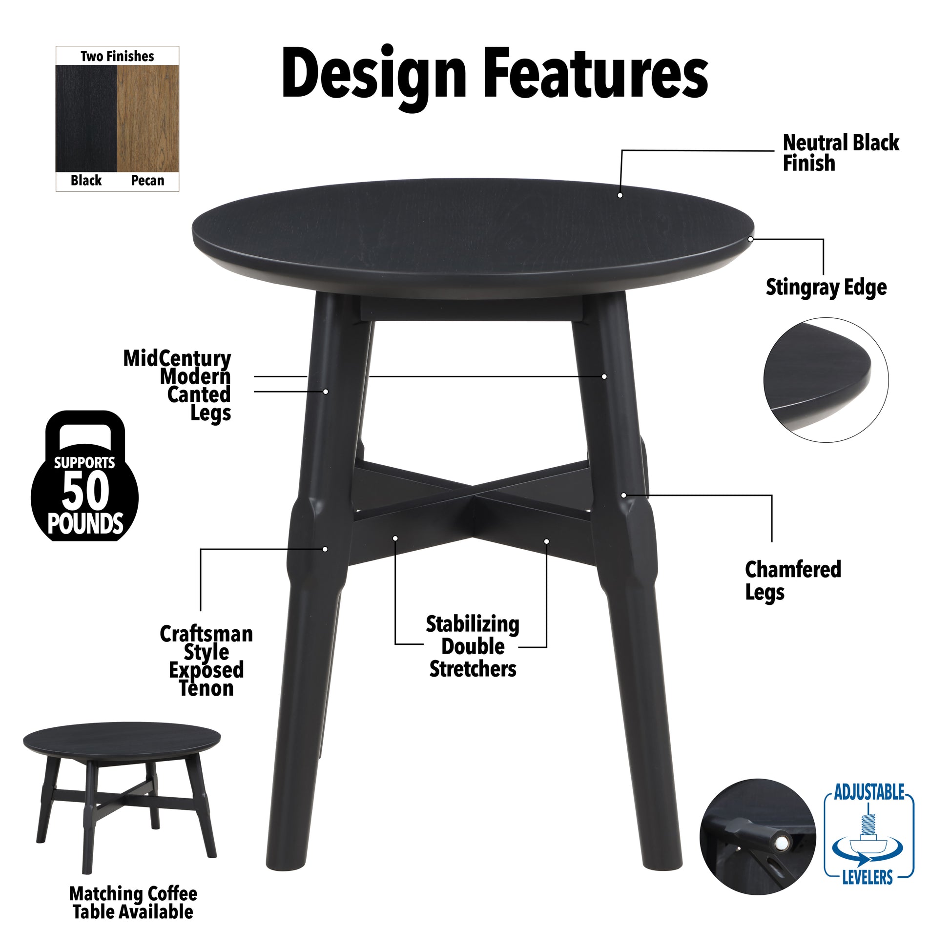 Oslo End Table Black Black Wood