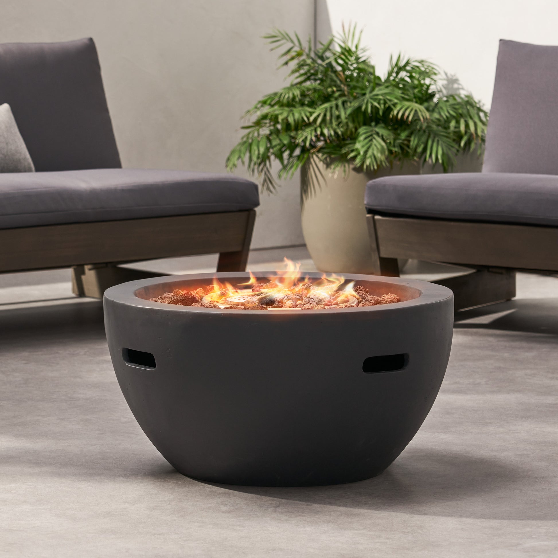 27" Bowl Shaped Mgo 40,000 Btu Propane Fire Pit, Dark Grey Tank Cover Not Included Dark Grey Magnesium Oxide