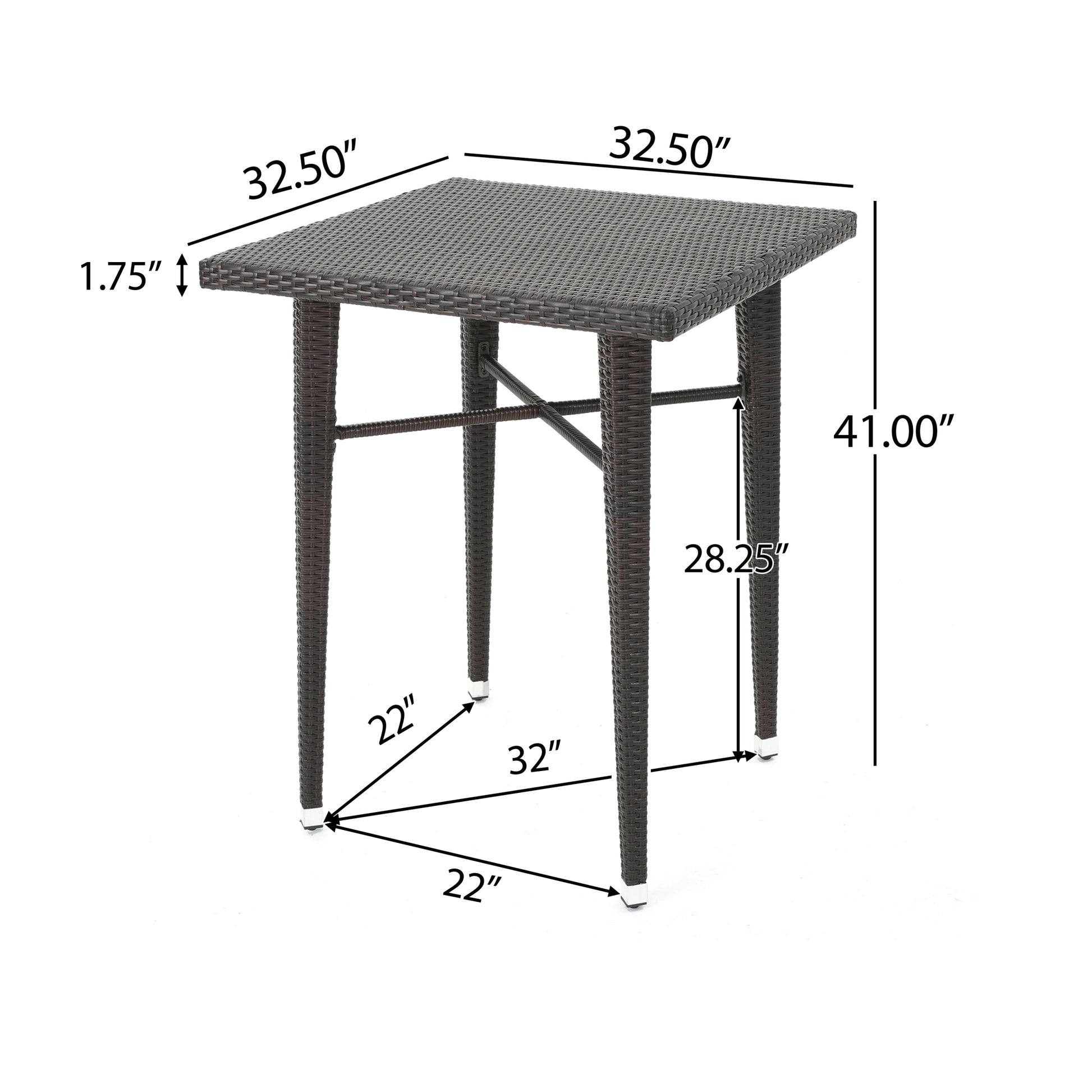 32" Square Wicker Bar Table Brown Multi Rattan