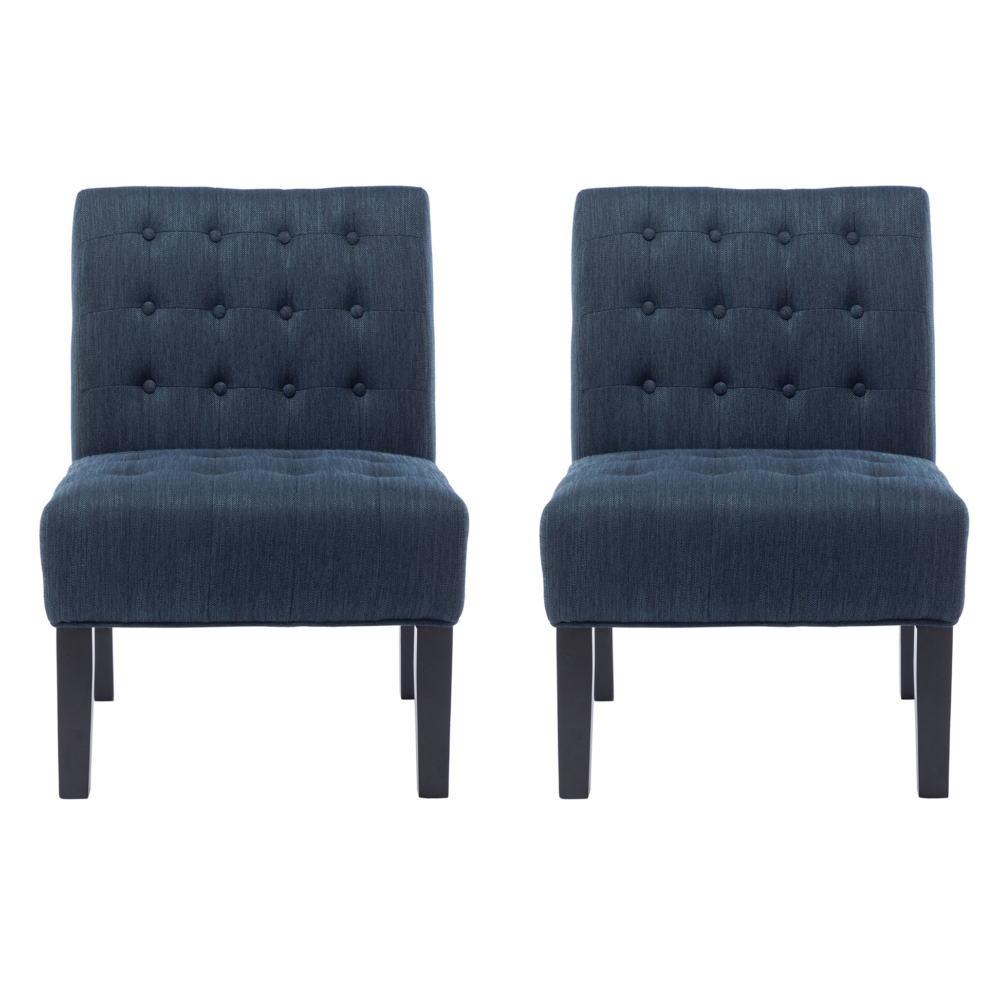Accent Chair Set Of 2 Pcs Navy Blue Fabric