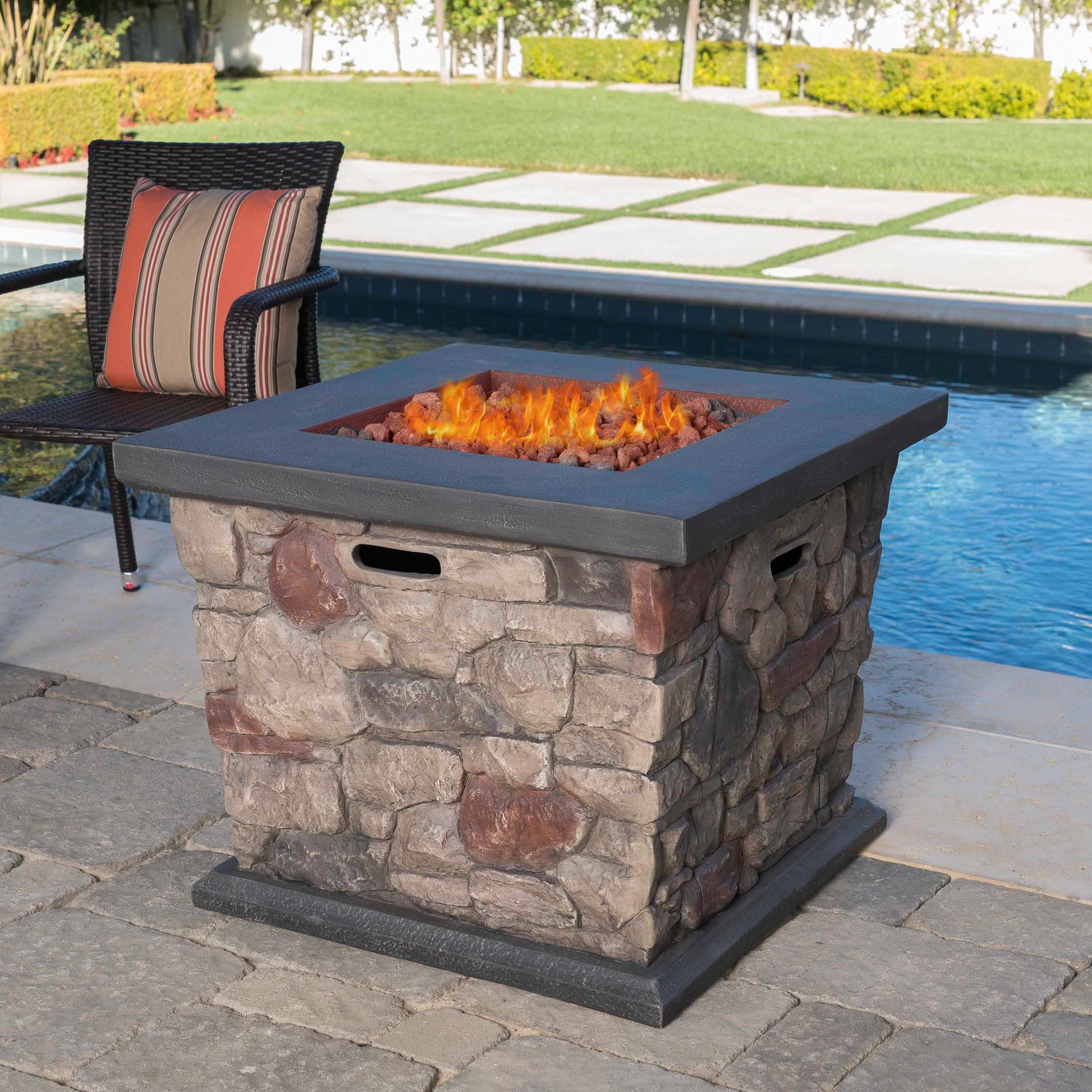 Carson 30' Square Mgo Fire Pit 40,000 Btu Stone Gray Magnesium Oxide