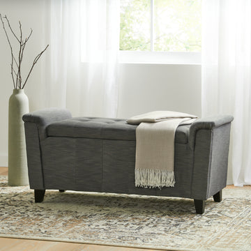 Alden Armed Storage Bench Gray Fabric