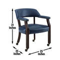 Tournament Arm Chair With Casters Medium Cherry & Blue Blue Faux Leather