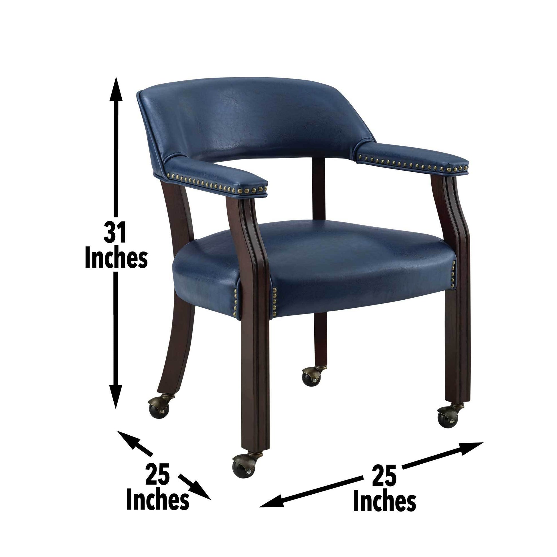 Tournament Arm Chair With Casters Medium Cherry & Blue Blue Faux Leather