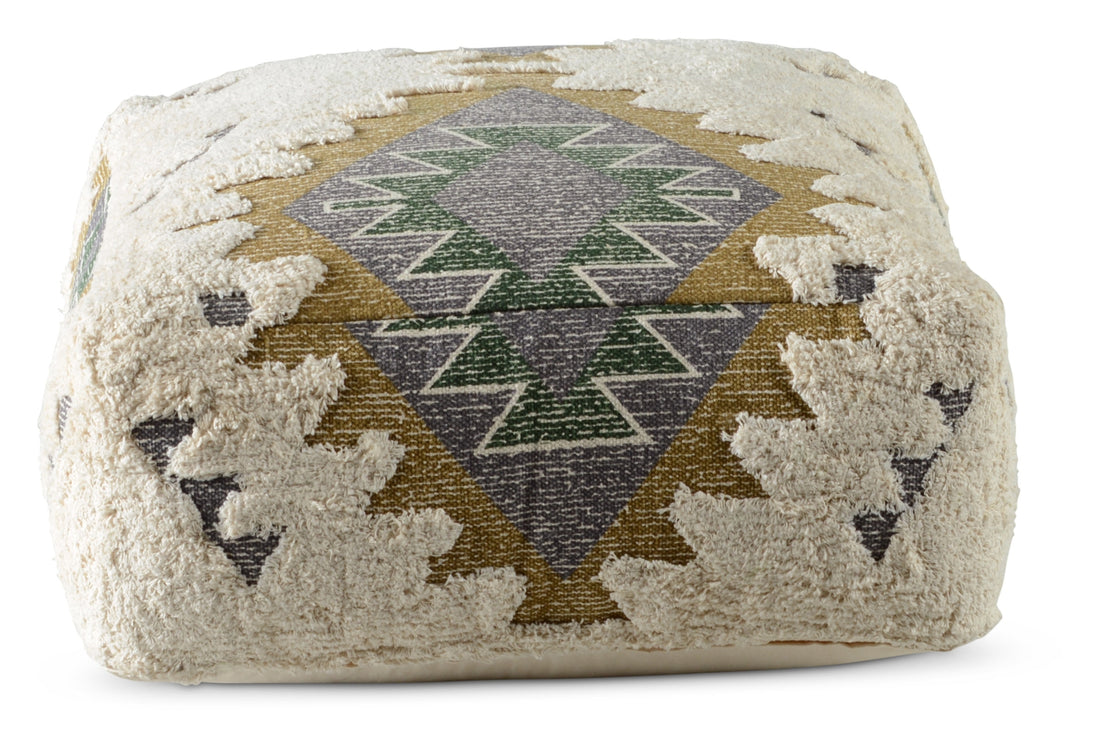 Lyssa Jacquard Fabric Printed Pouf Beige Beige Fabric