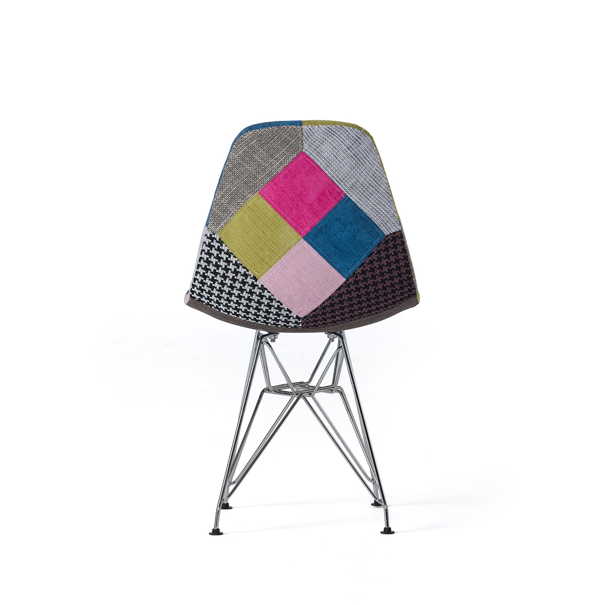 Patchwork Accent Chair Bohemian Style Fabric Chair With Chromed Legs Geometric Pattern Chair, 18D X 21W X 32H, Set Of 2 Colorful Fabric