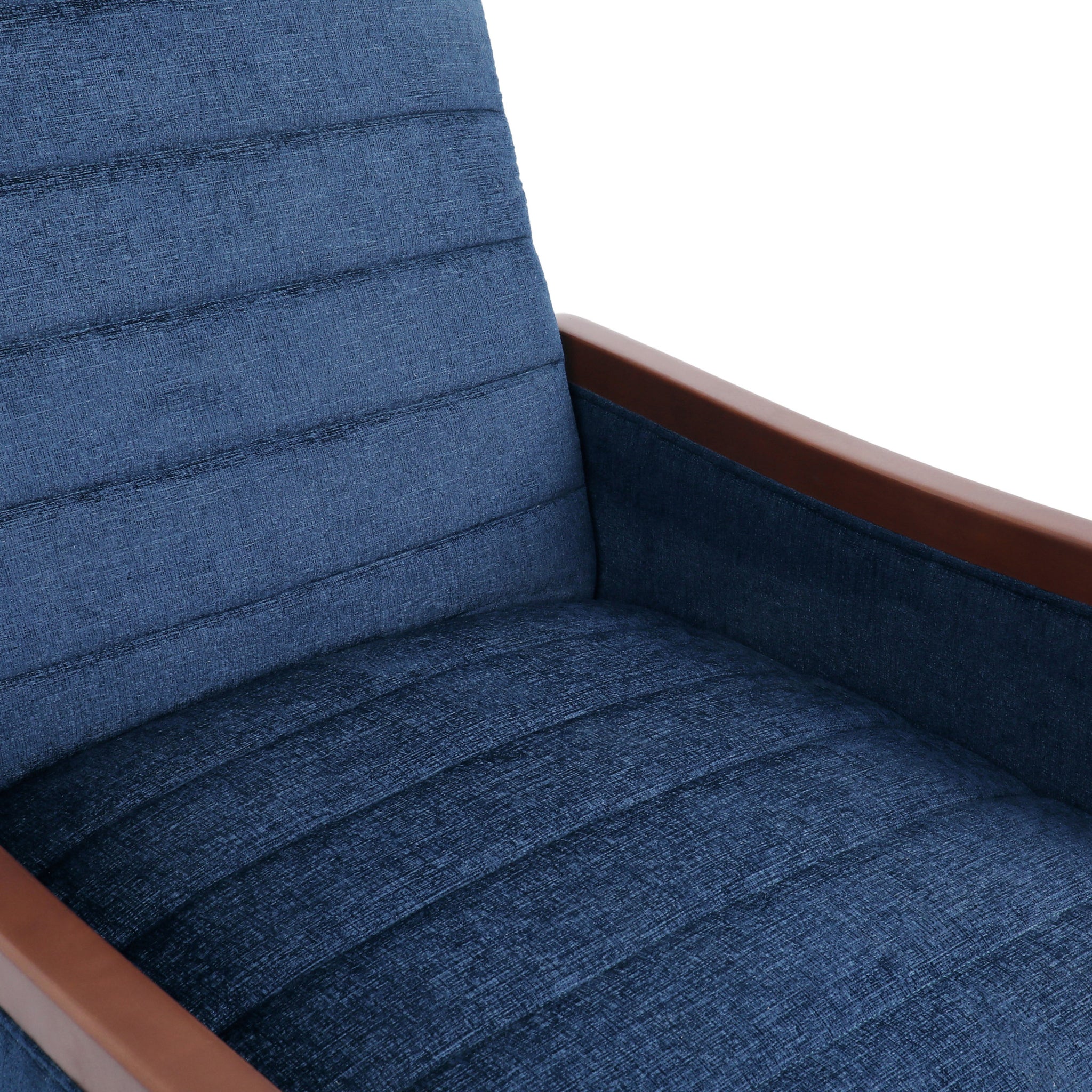 Mid Century Modern Fabric Channel Stitch Wood Pushback navy blue-fabric