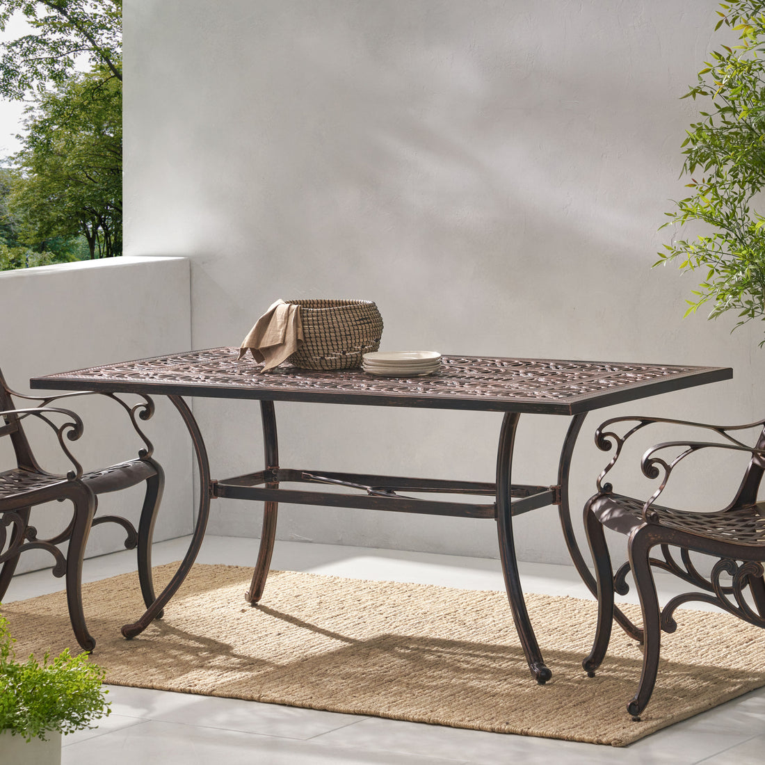 Outdoor Rectangular Cast Aluminum Dining Table,
