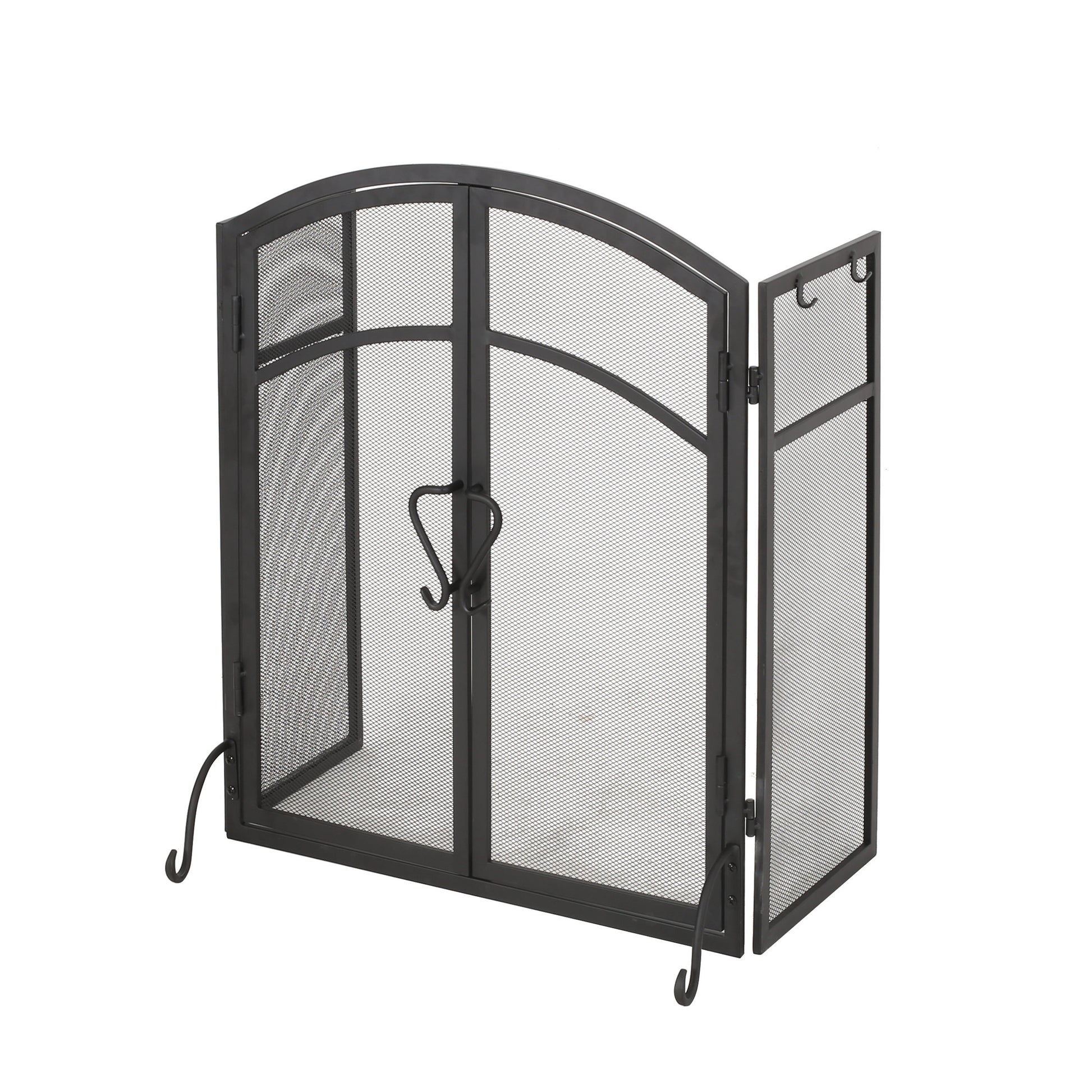 Folding Screen With Doors And 4 Pcs Tool Sets Matte Black Iron