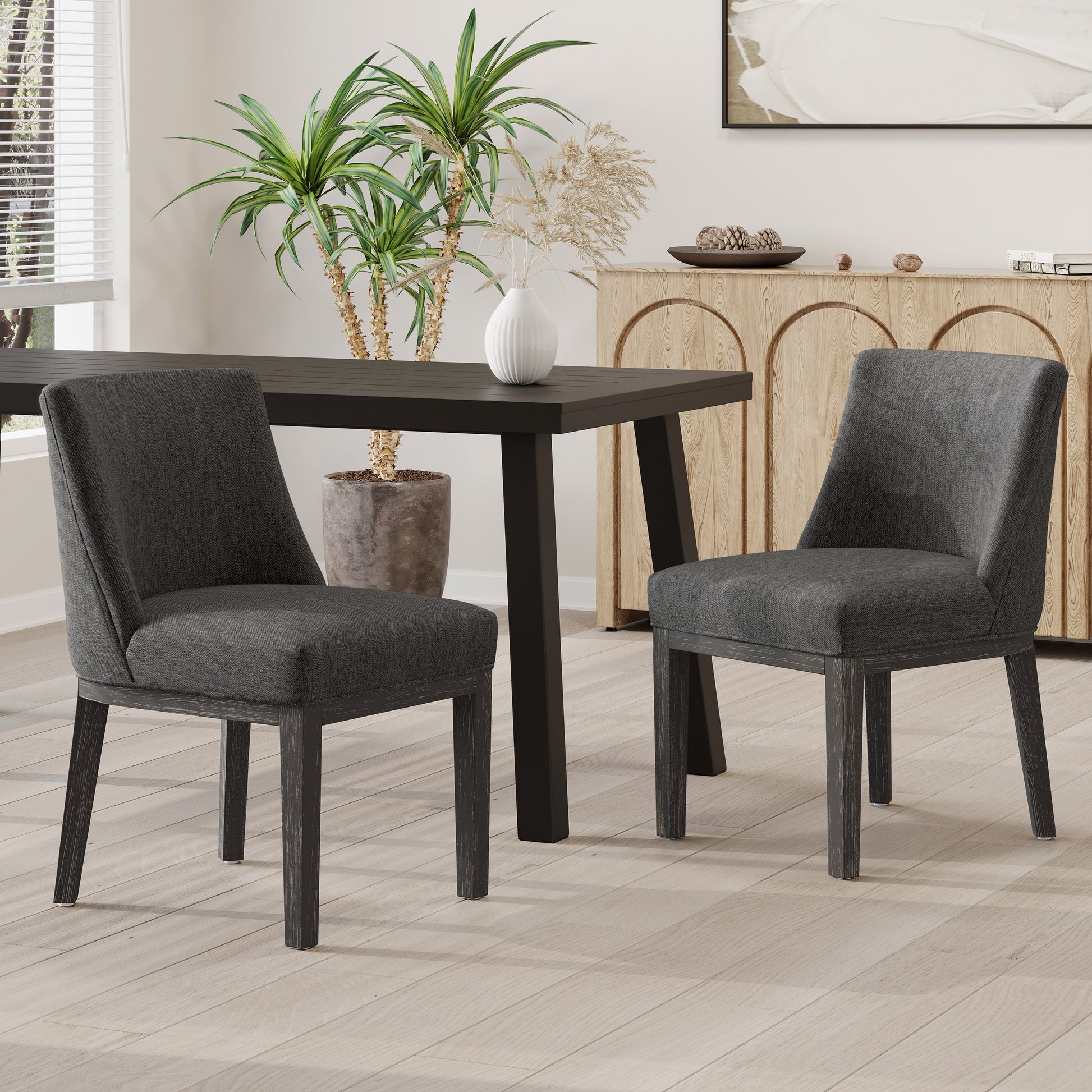 Dining Chair Mp2 Set Of 2 Charcoal Fabric