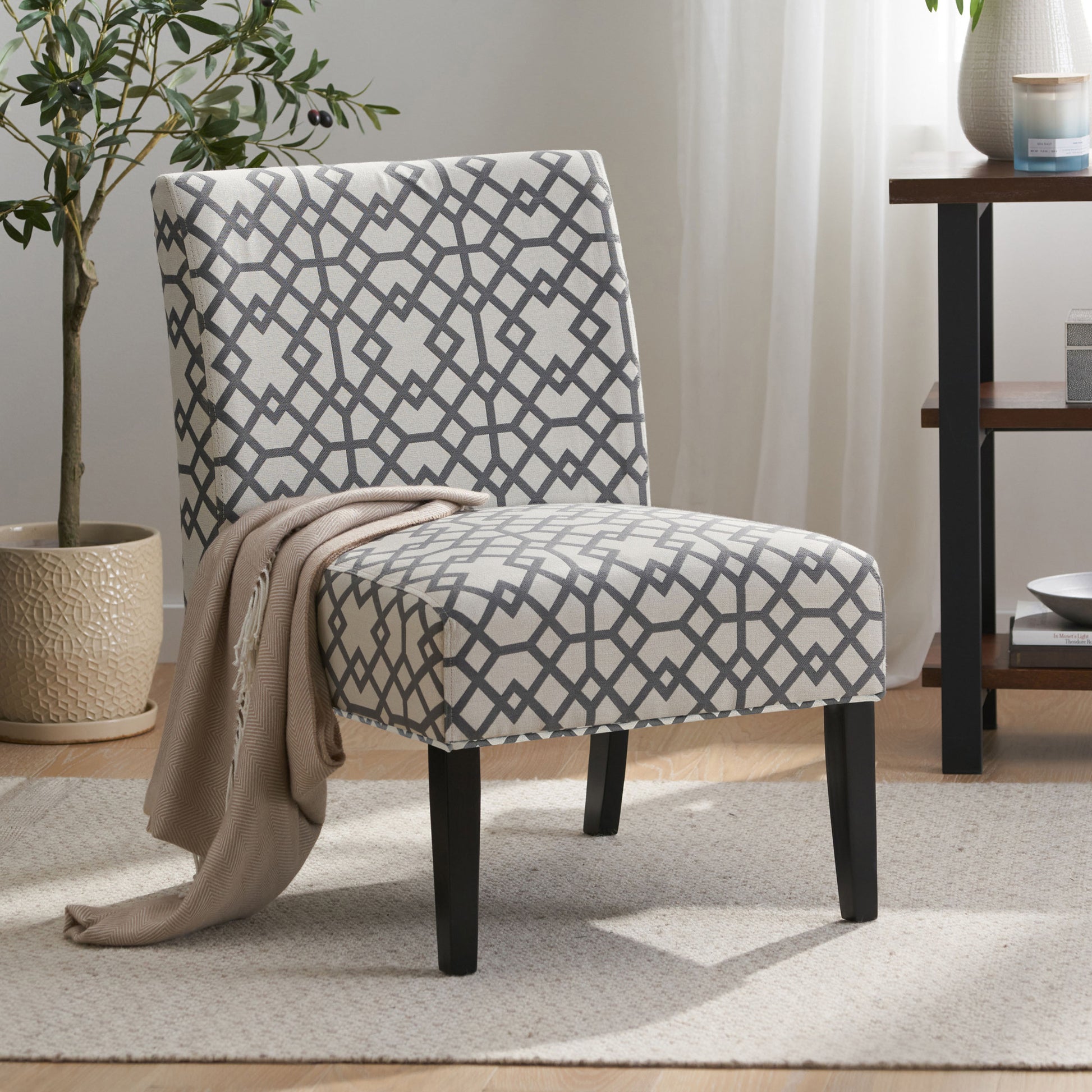 Accent Chair Grey Ivory Fabric